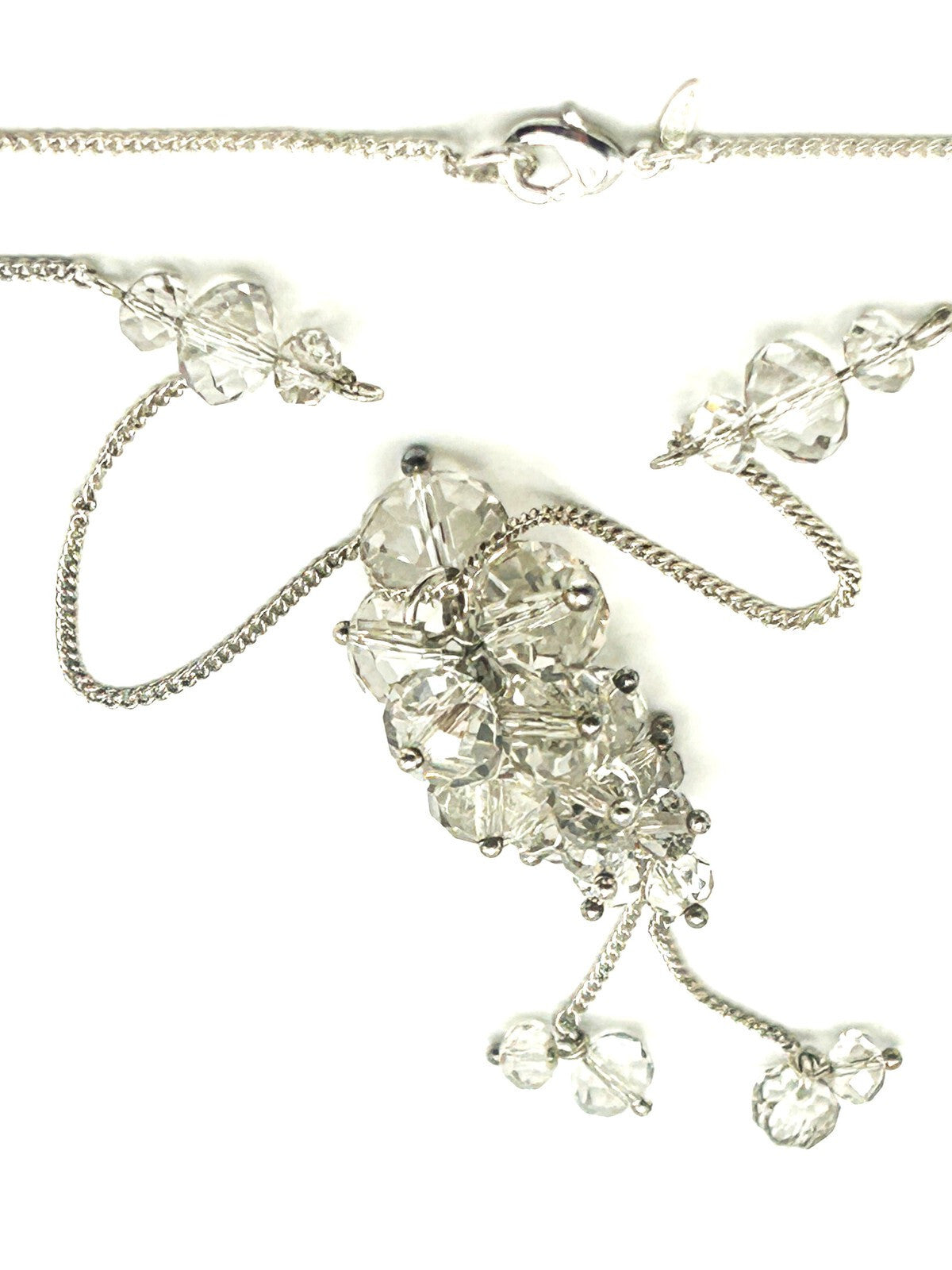 Avon Silver Tone Glass Cluster Drop Necklace with Tassel Detail