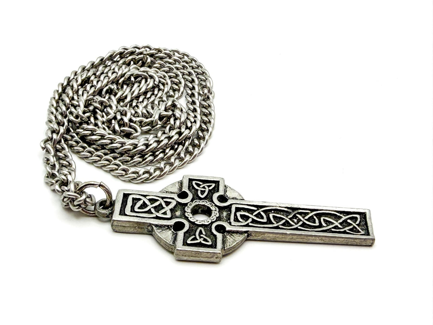 Pewter Celtic Knot Cross Necklace on Silver Tone Chain