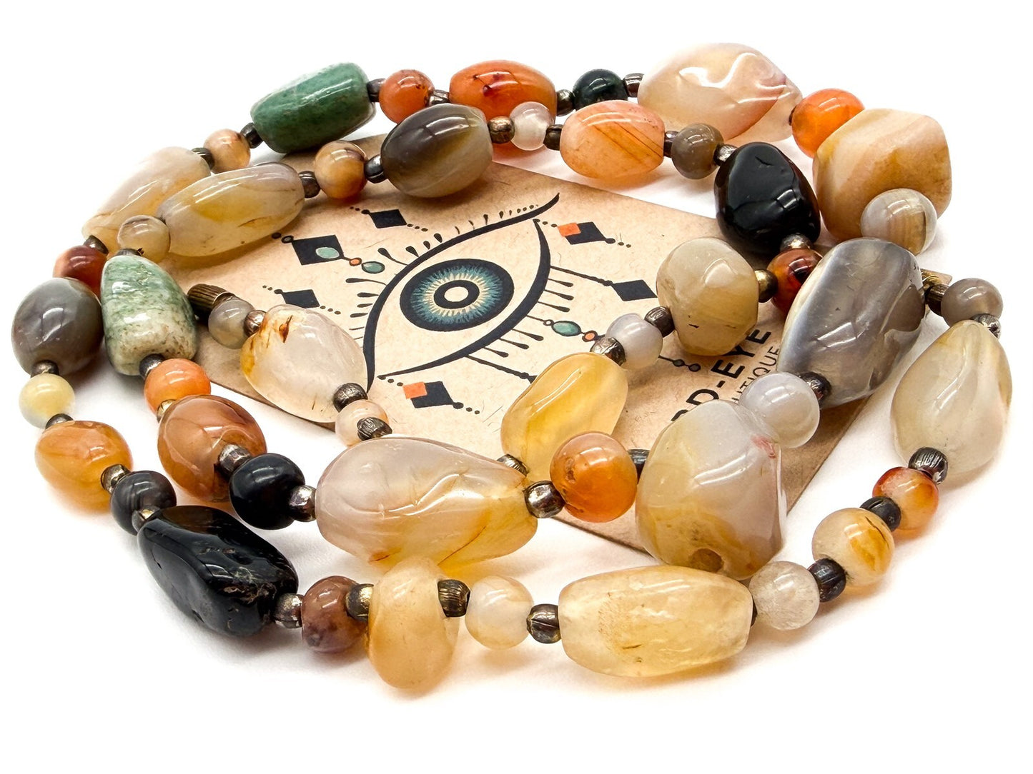 Mixed Gemstone Nugget Necklace Citrine Carnelian Agate Jade Onyx 26” - Boho