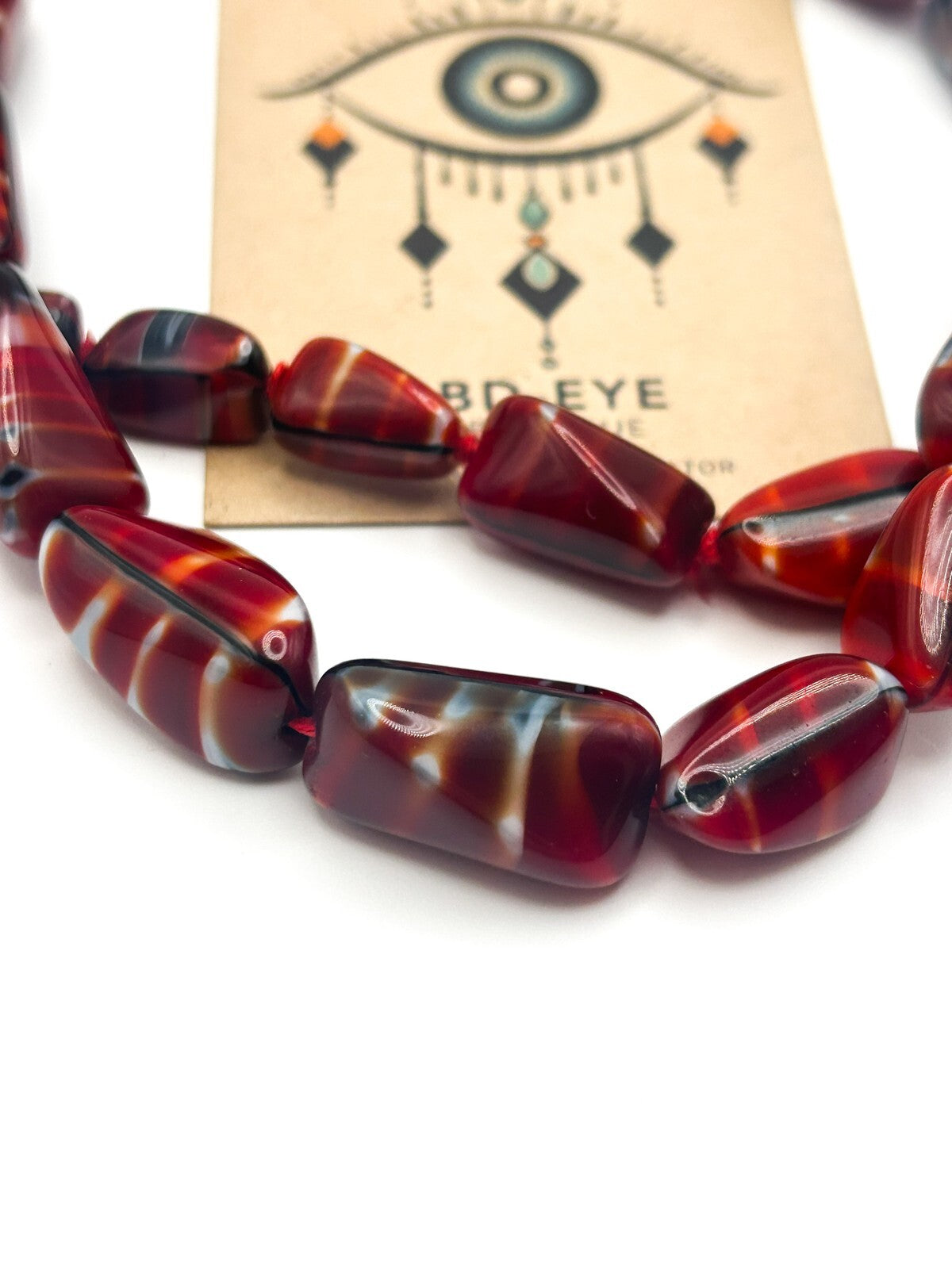 Vintage MCM Red Bohemian Czech Art Glass Necklace - Boho
