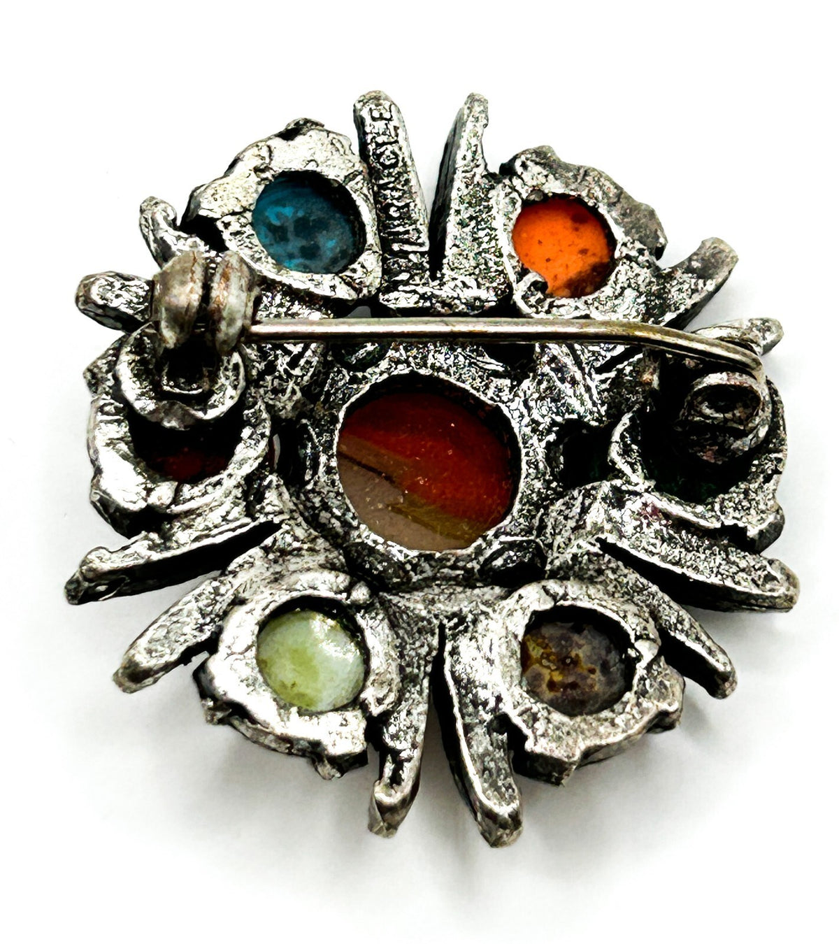 Vintage Miracle Brooch Faux Agate Glass Cabochon Silver Tone Celtic Jewellery