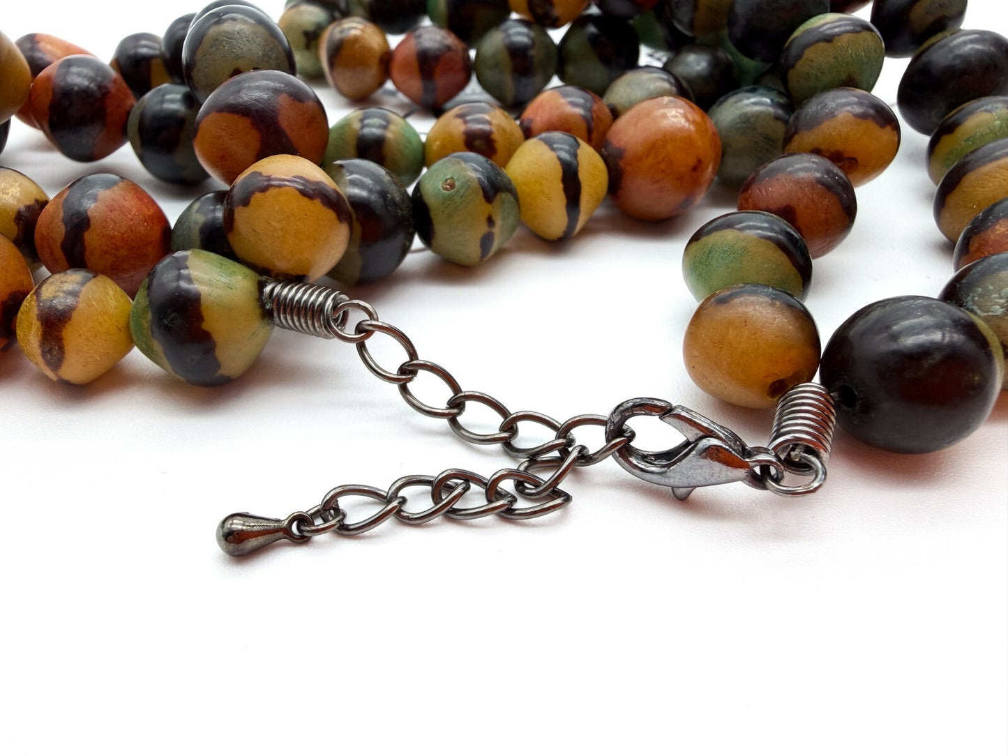 Vintage Double Strand Multicolour Acrylic Beaded Necklace Green Orange