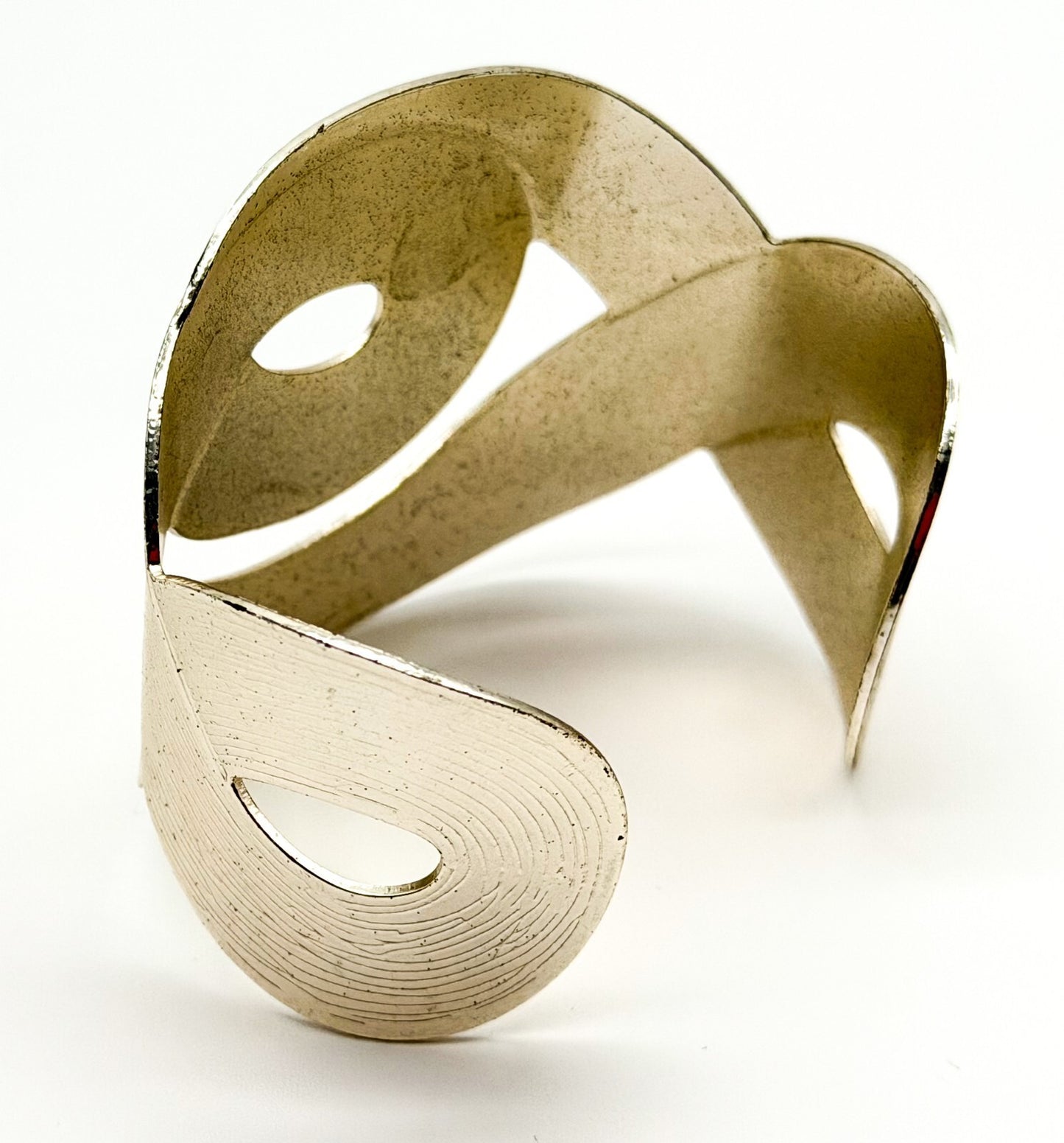 Chunky Silver Tone Abstract Adjustable Cuff Bracelet Statement Retro Minimalist