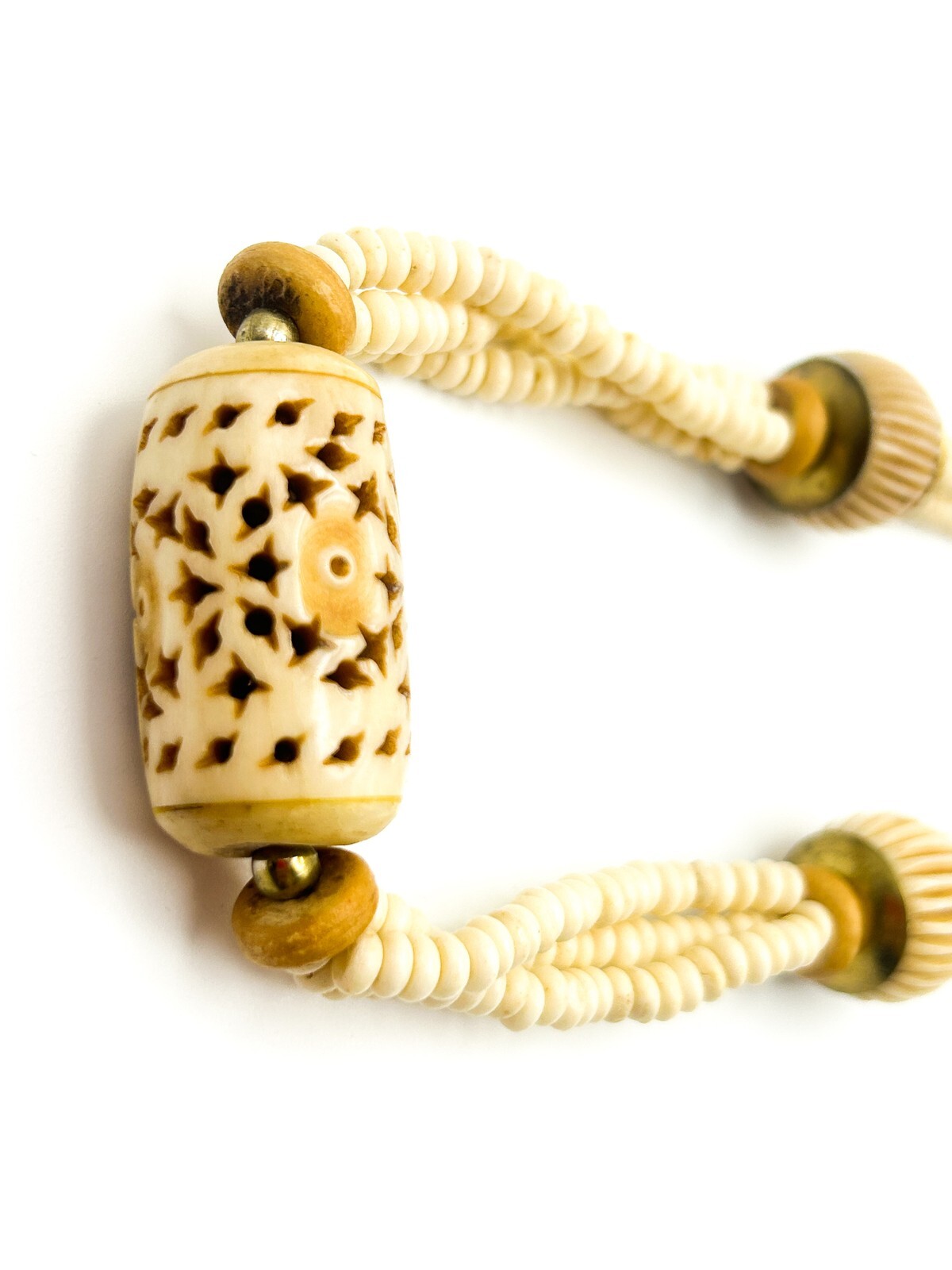 Vintage Carved Organic Material Triple Strand Necklace (Late 1970s–Early 1980s)
