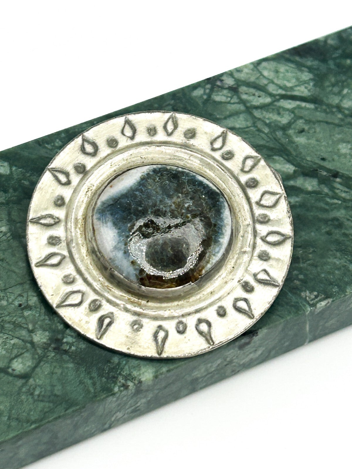 Carol Black Brooch Ceramic Centre Silver Tone Round Artisan Pin