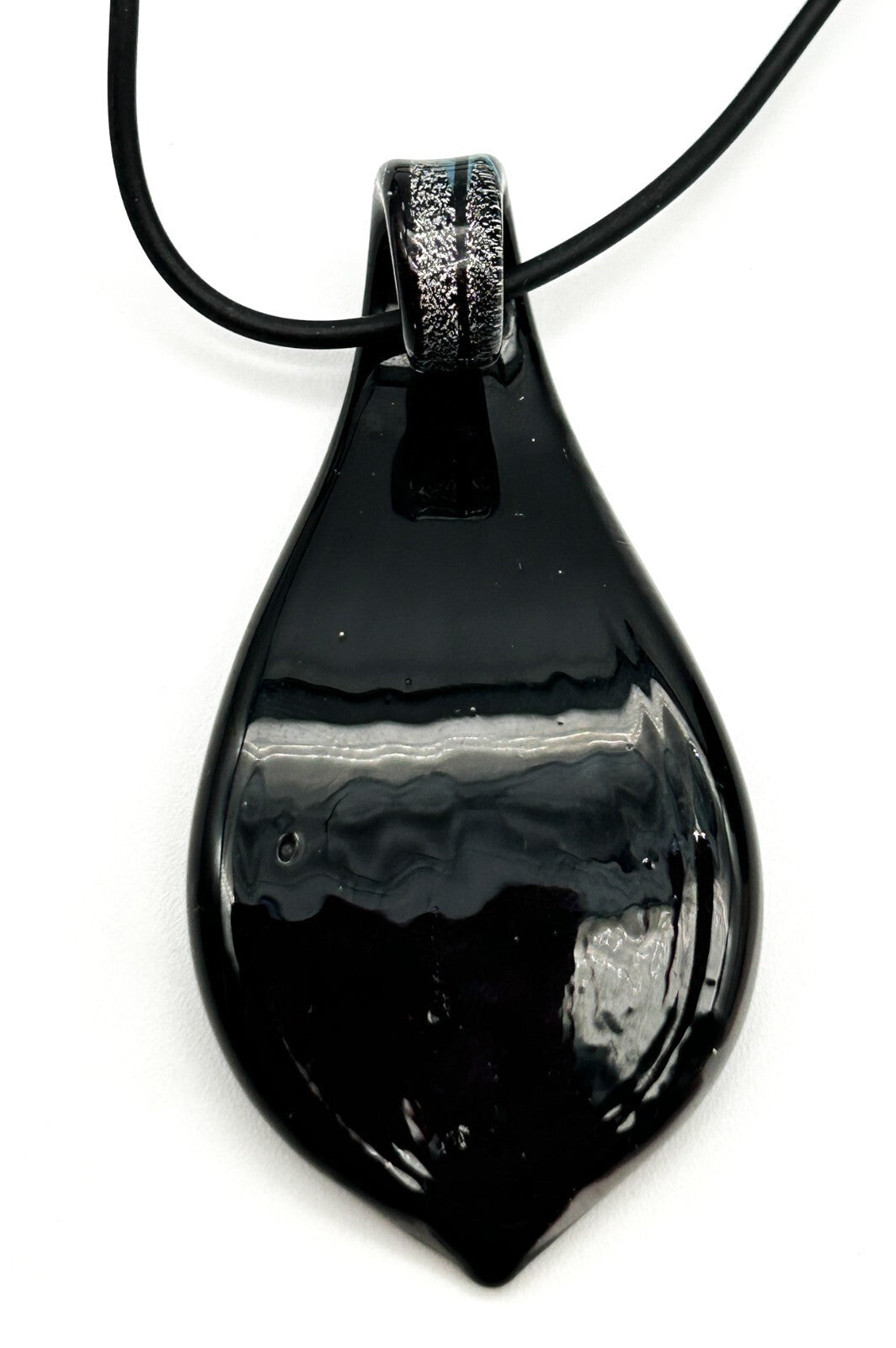 Murano Style Art Glass Pendant Necklace Blue, Silver & Black Abstract Design