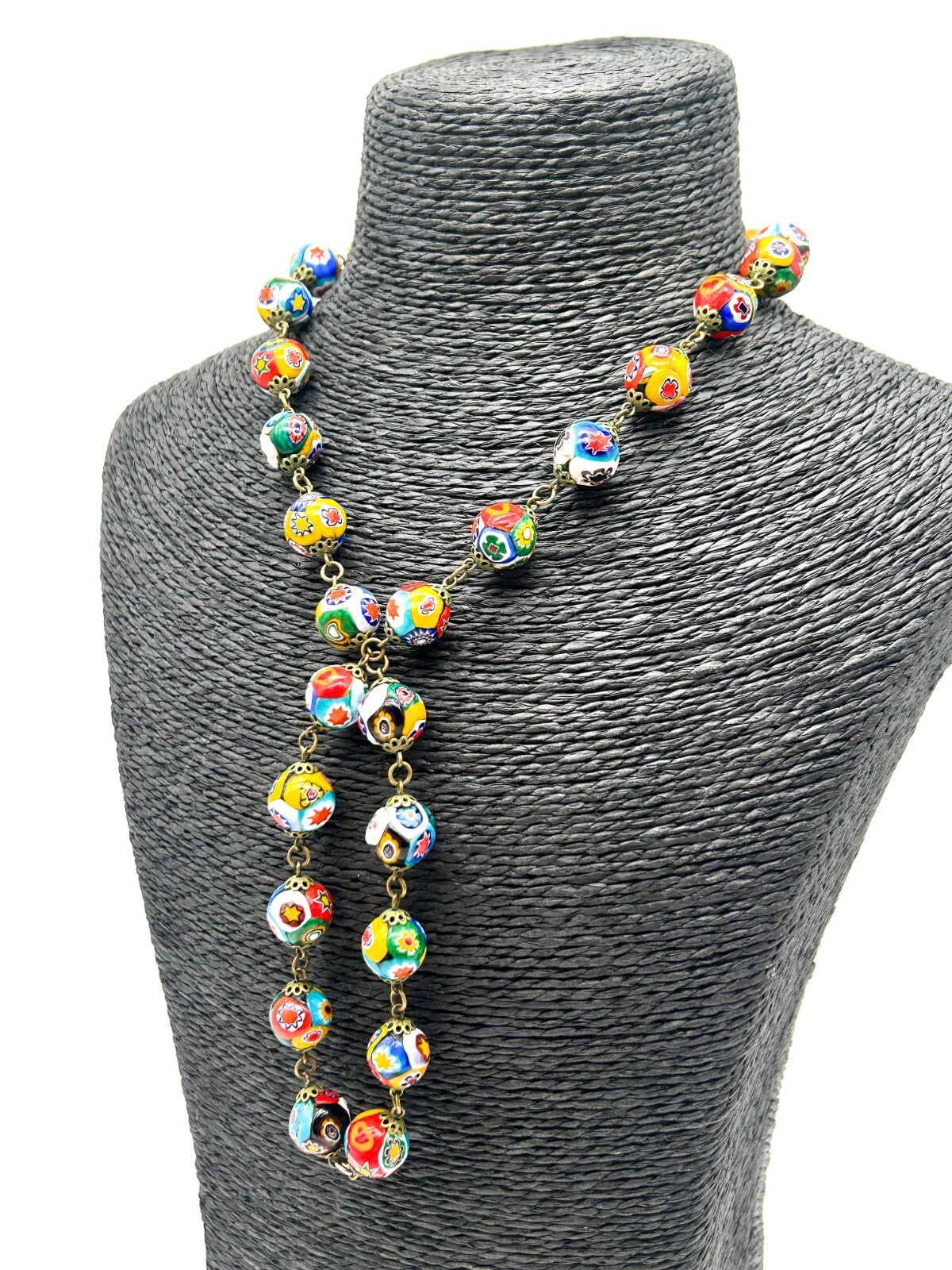 Vintage Murano Glass Millefiori Flower Multicoloured Necklace Floral Venetian