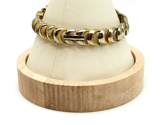 Vintage Gold Tone Semi Circle Crescent Moon Link Bracelet Articulated Bracelet