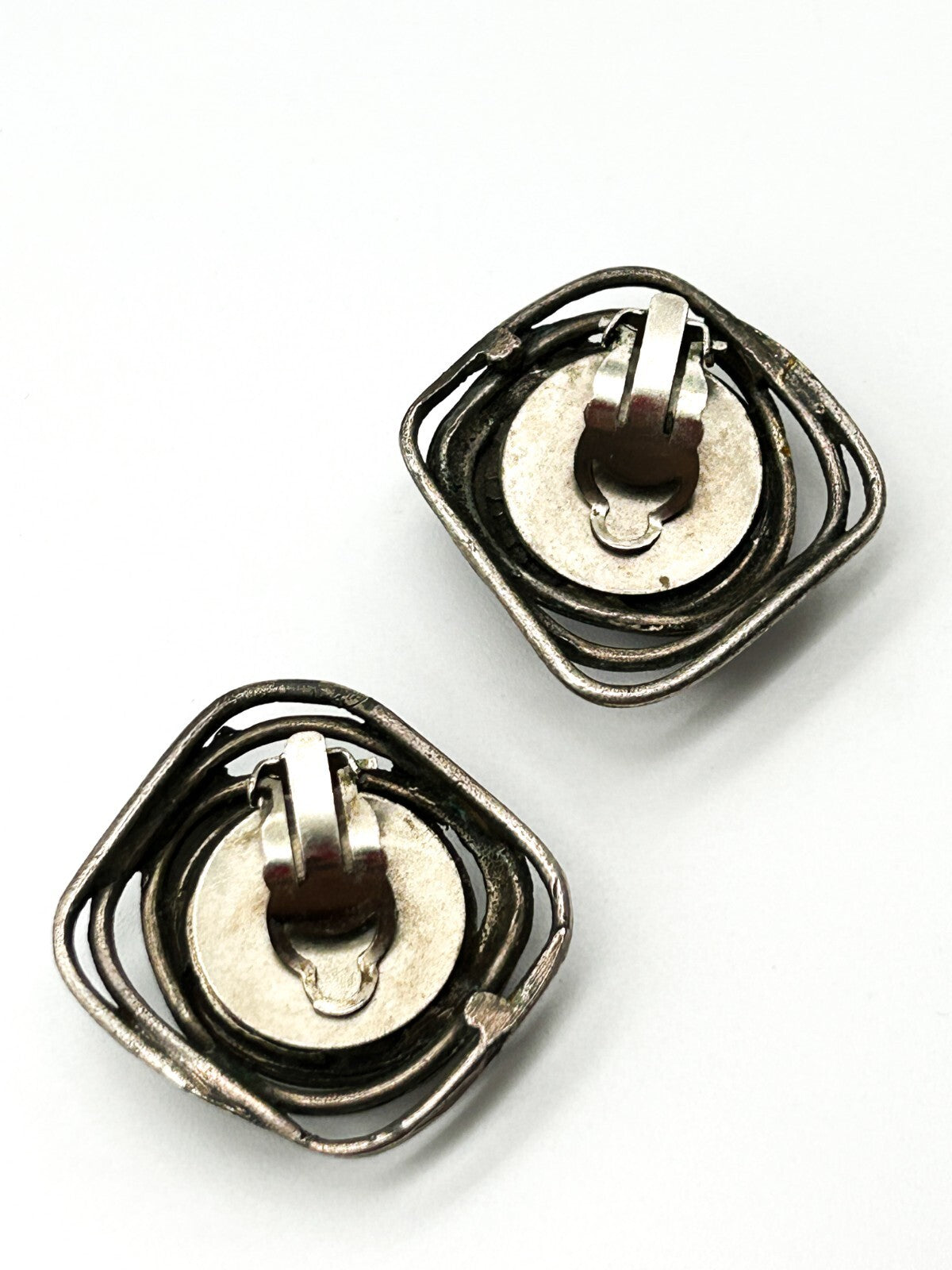 Vintage Statement Earrings Hematite Effect Domed Clip Ons 80s 90s Retro