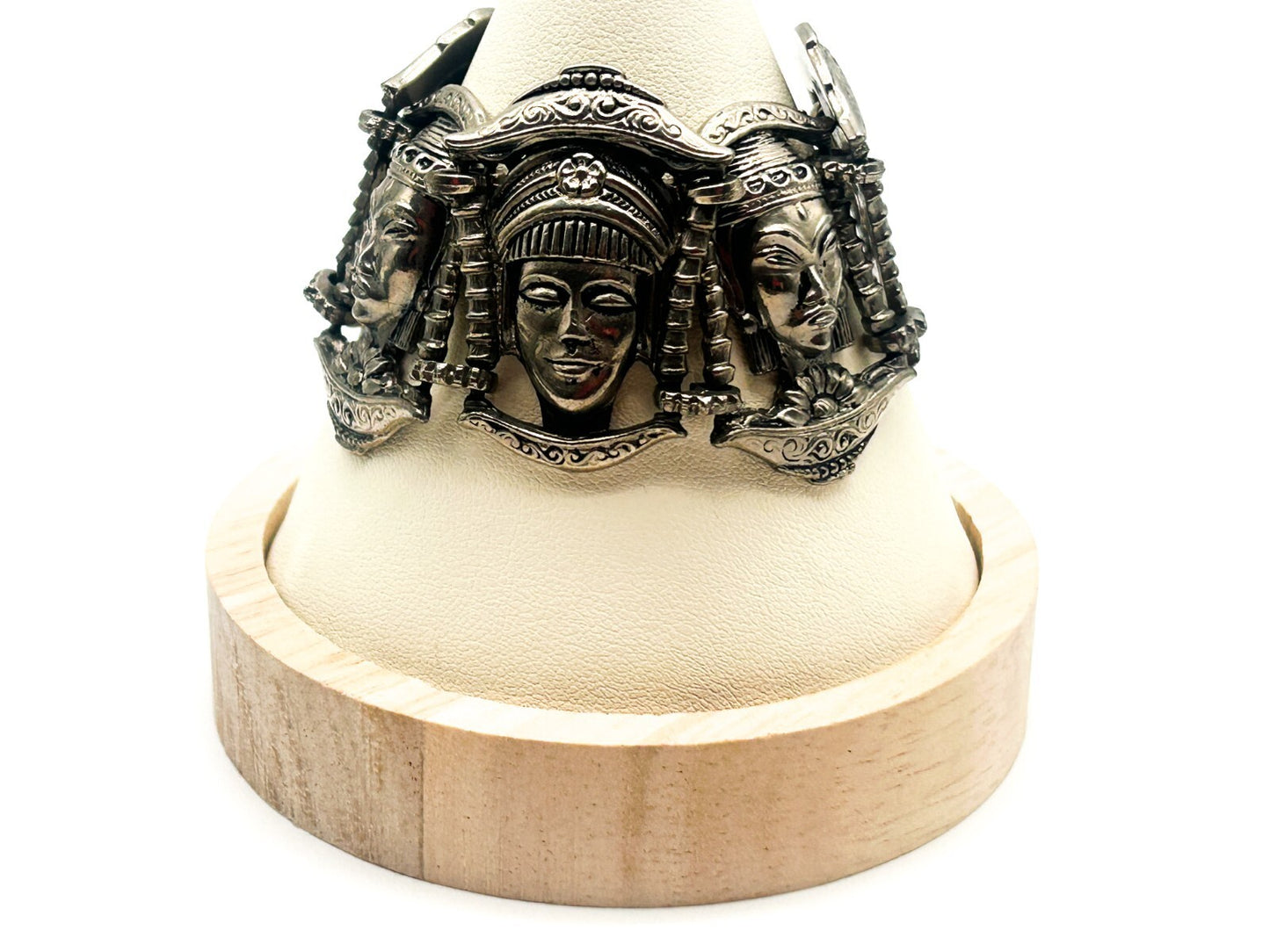 Vintage Ethnic Revival Silver Tone Panel Bracelet