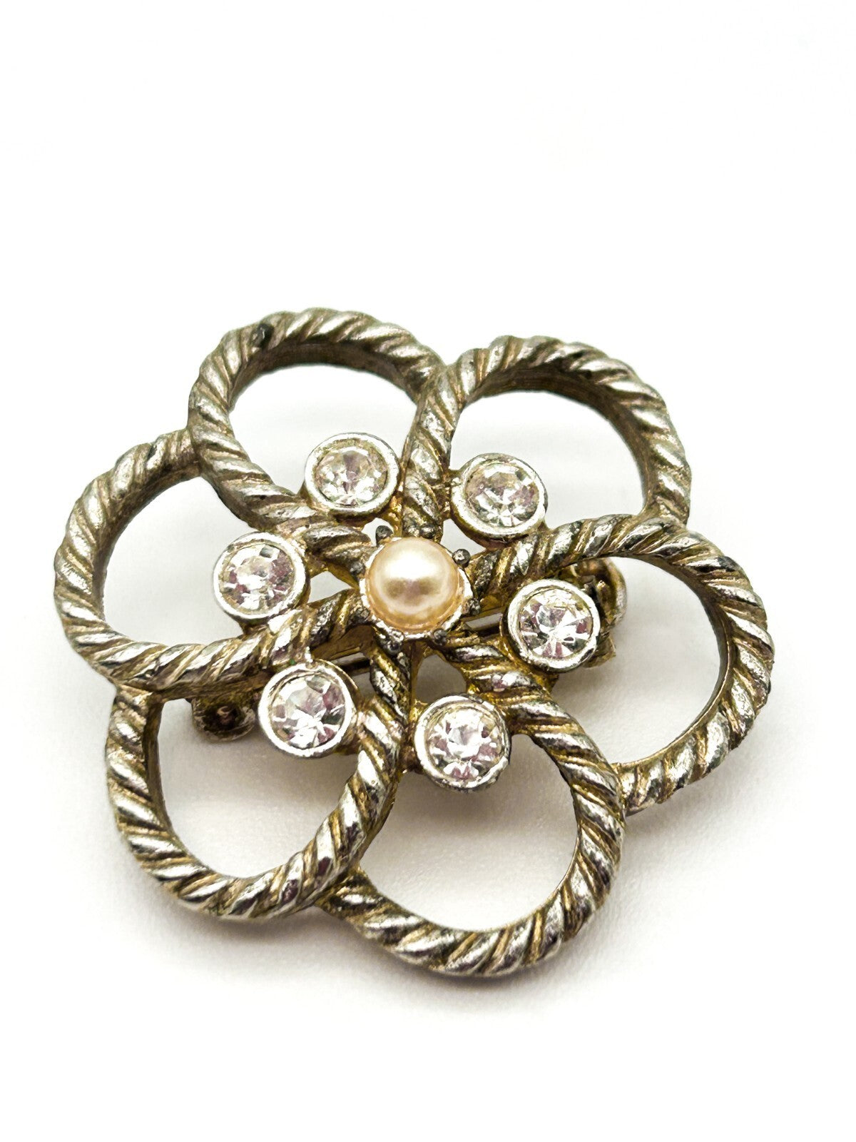 Vintage Floral Rhinestone Brooch Trio Purple Green Crystal Pins Bundle
