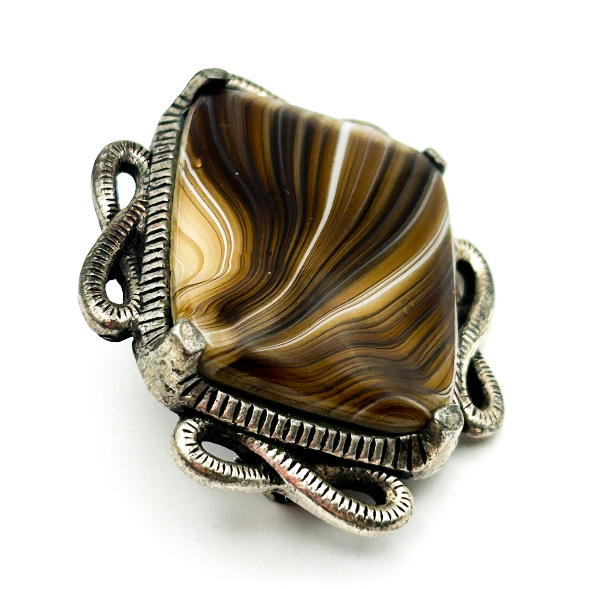 Miracle Scottish Agate Brooch Celtic Knot Silver Tone Vintage Pebble Stone Pin