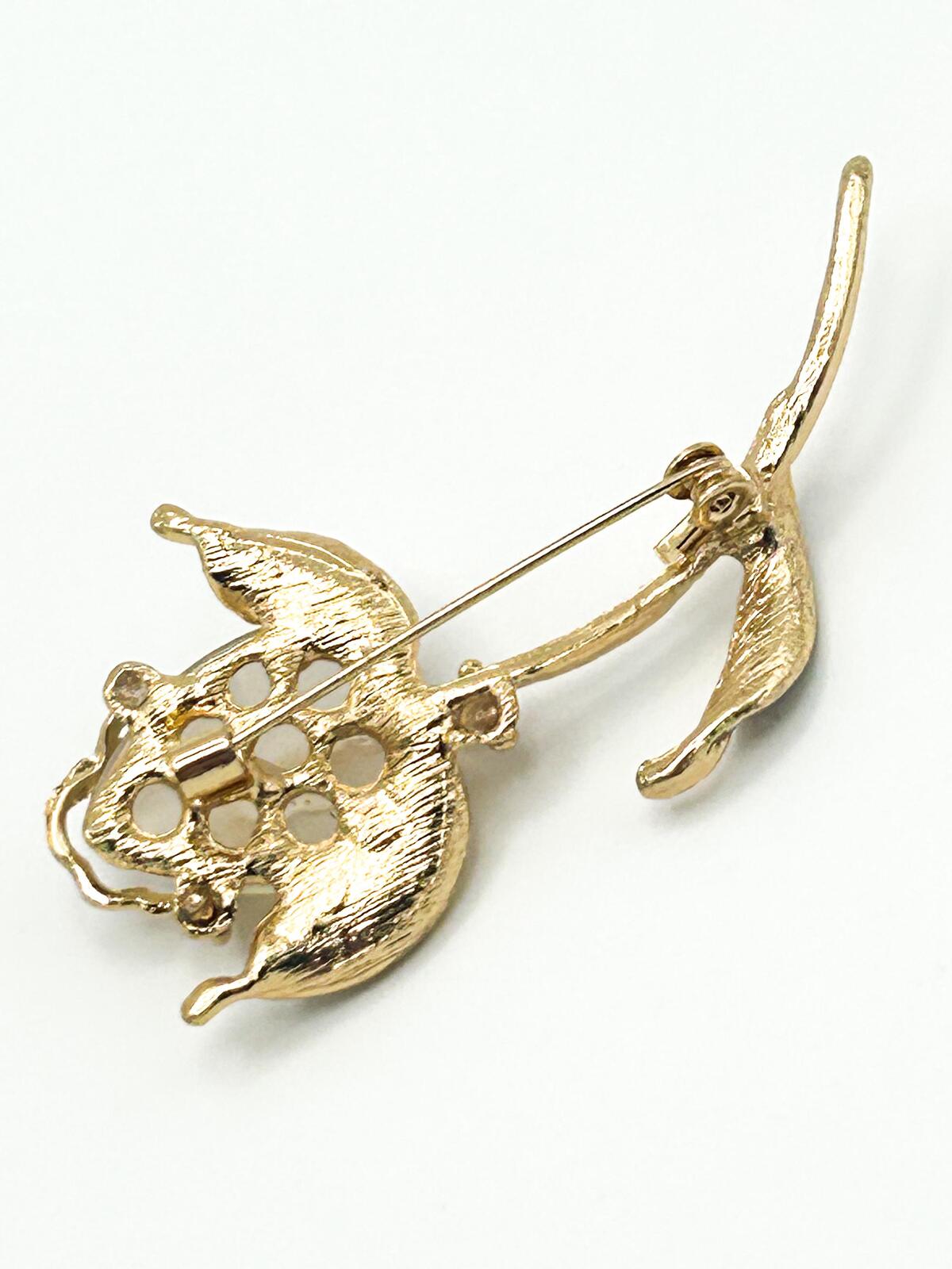 Vintage Gold, Lucite & Rhinestone  Sparkly Rose Brooch