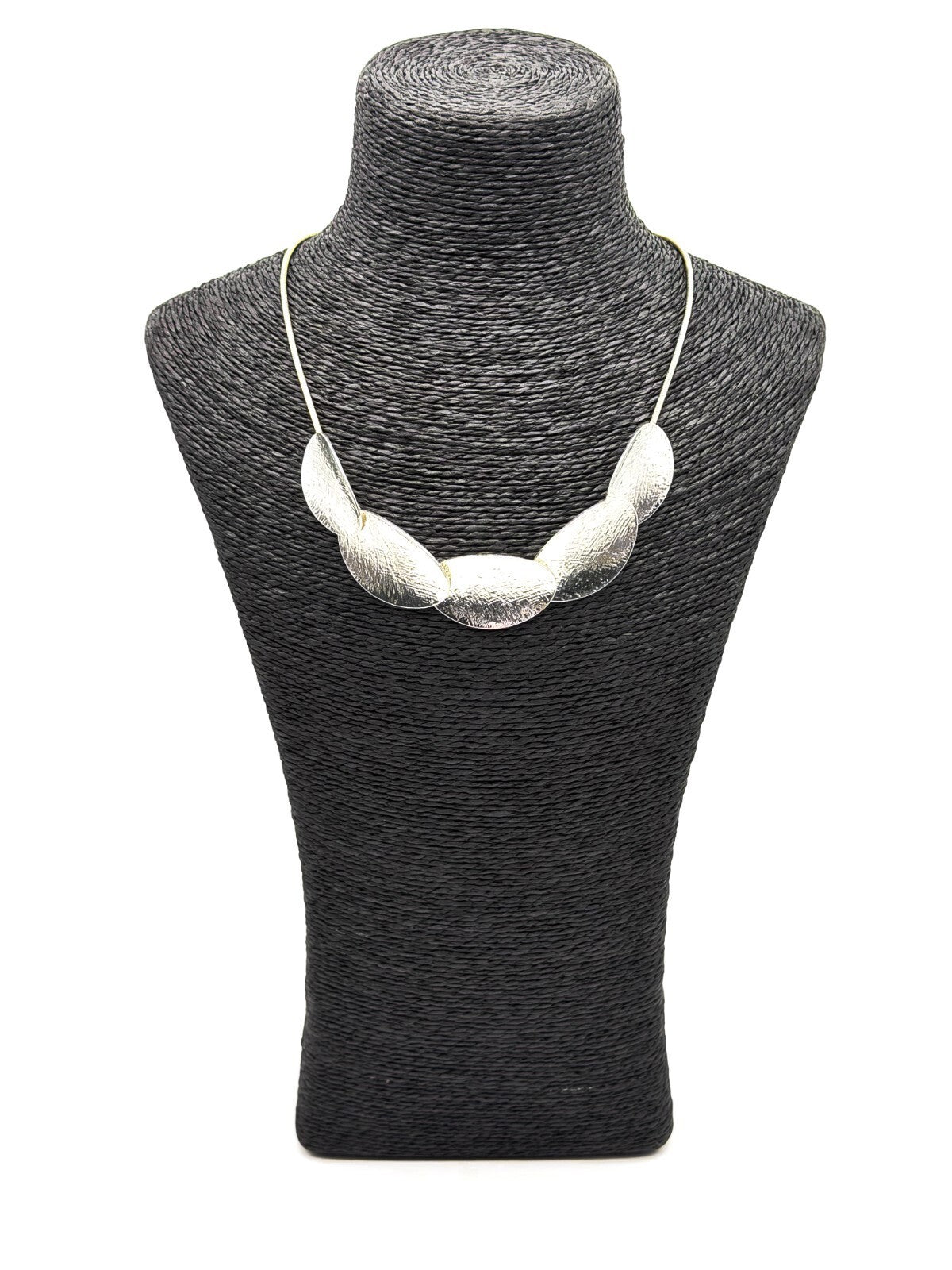 Minimalist Silver Disc Necklace Brushed Metal Overlapping Design 20”