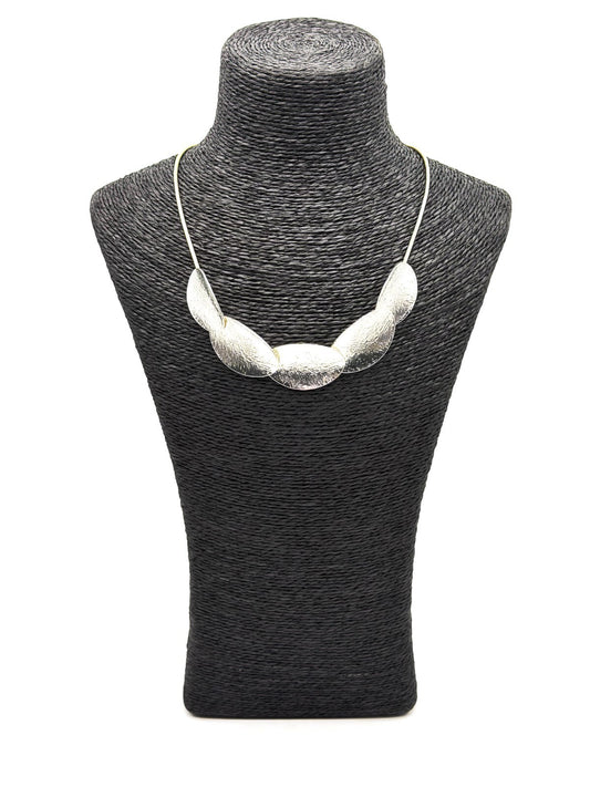 Minimalist Silver Disc Necklace Brushed Metal Overlapping Design 20”
