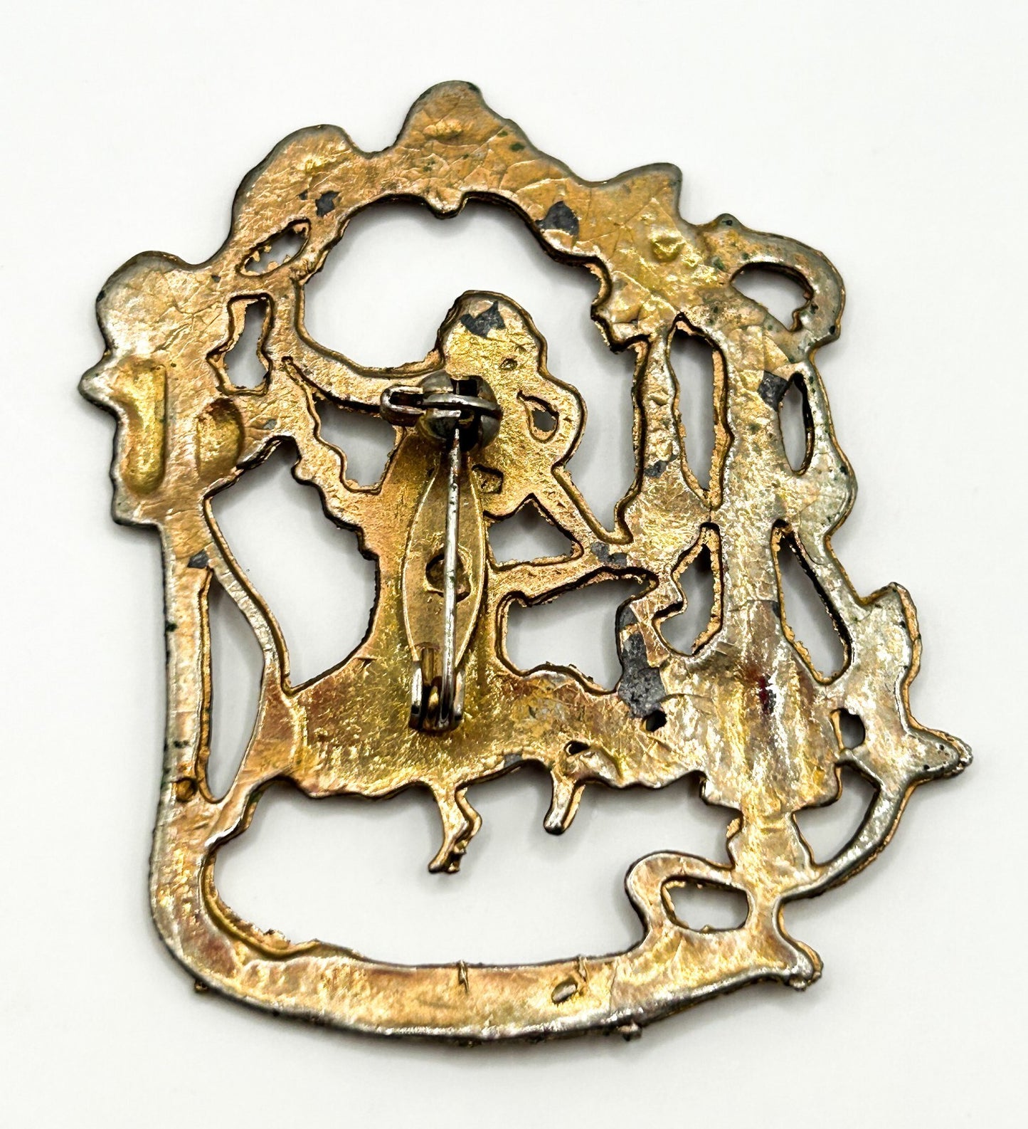 Vintage Art Nouveau Revival Lady Brooch Figural Woman Floral Openwork Gold Tone