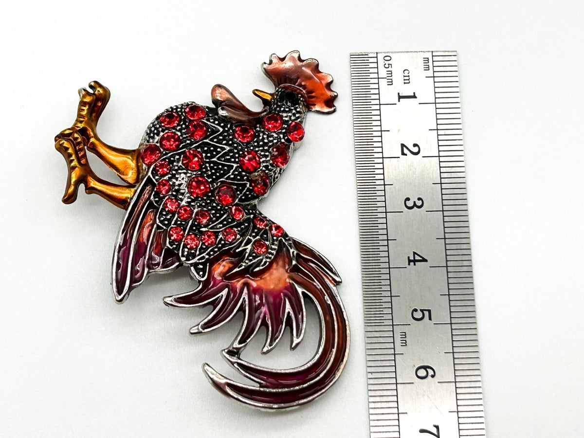 Vintage Rooster Brooch Pair Enamel Rhinestone Cockerel Farmyard Bird Pins