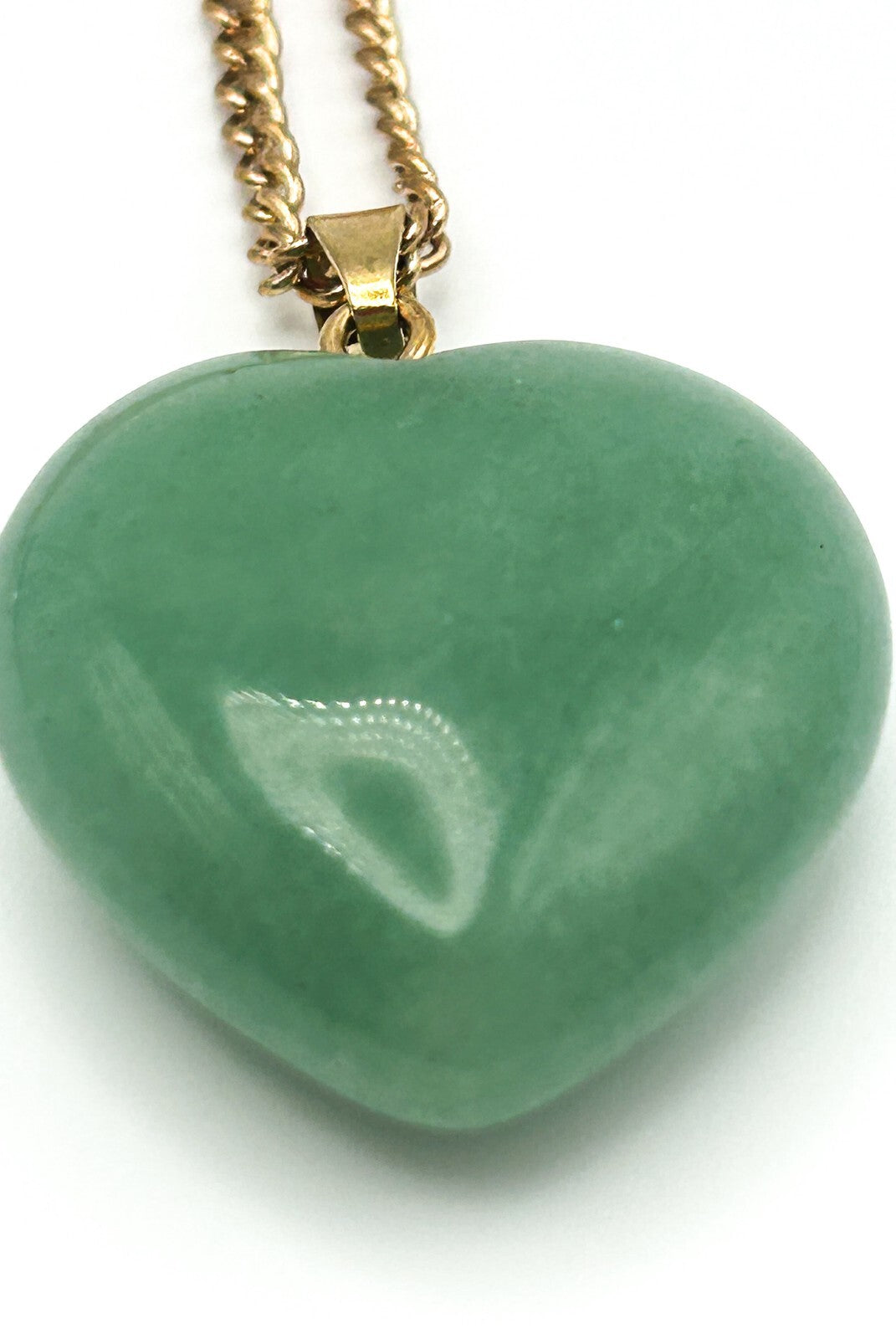 Jade Heart Pendant Gold Tone Necklace Semi Precious Gemstone 20"