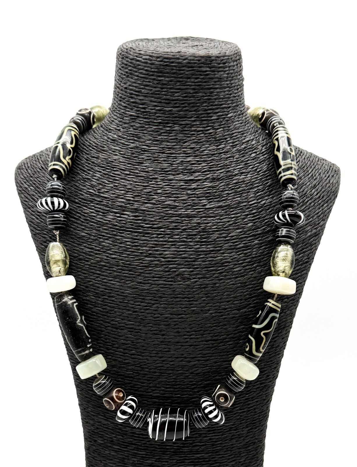 Vintage Tibetan Dzi Bead Necklace Tribal Boho Statement 25”