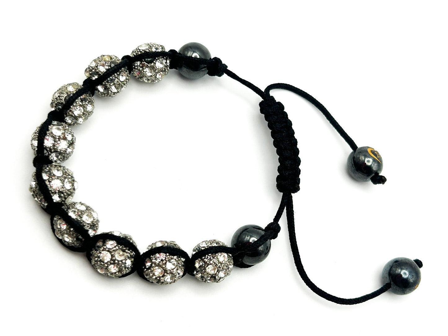 Signed Tresor Paris Crystal Shamballa Style Adjustable Bracelet Hematite