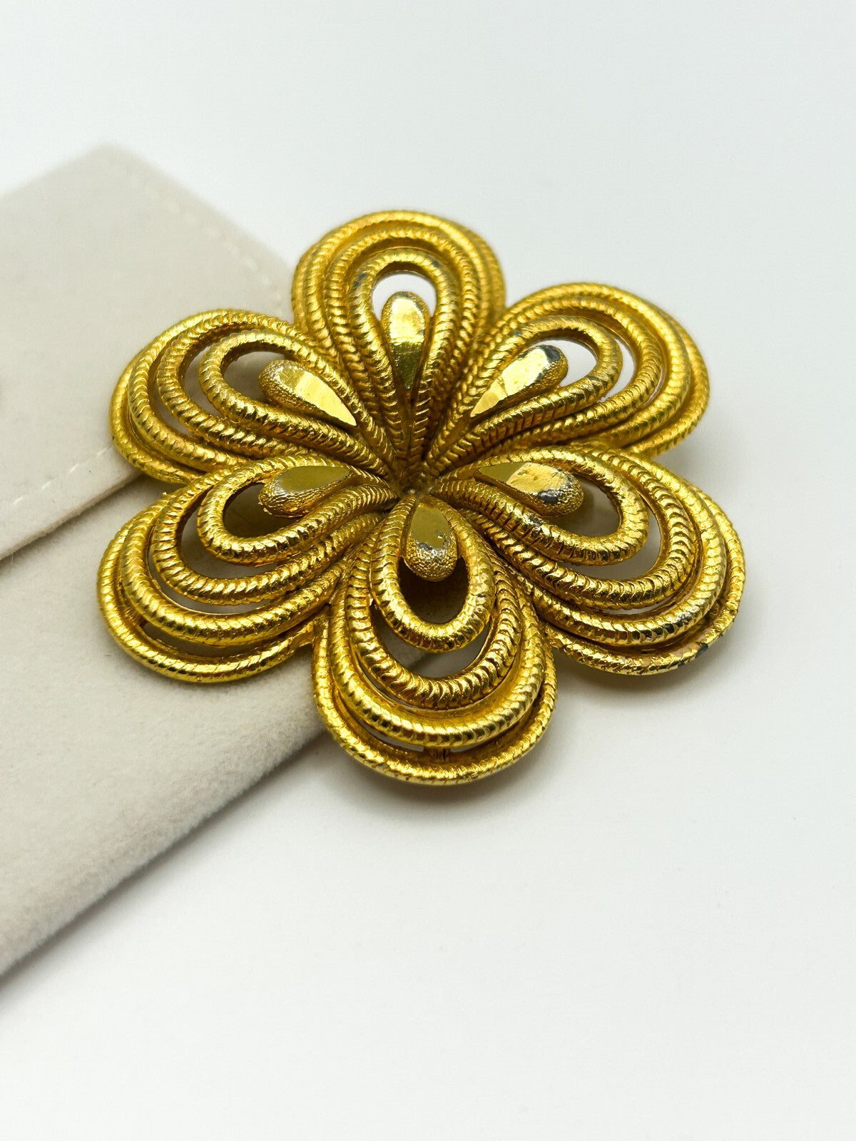 Vintage Gold Tone Flower Brooch Large Openwork Floral Pin Statement