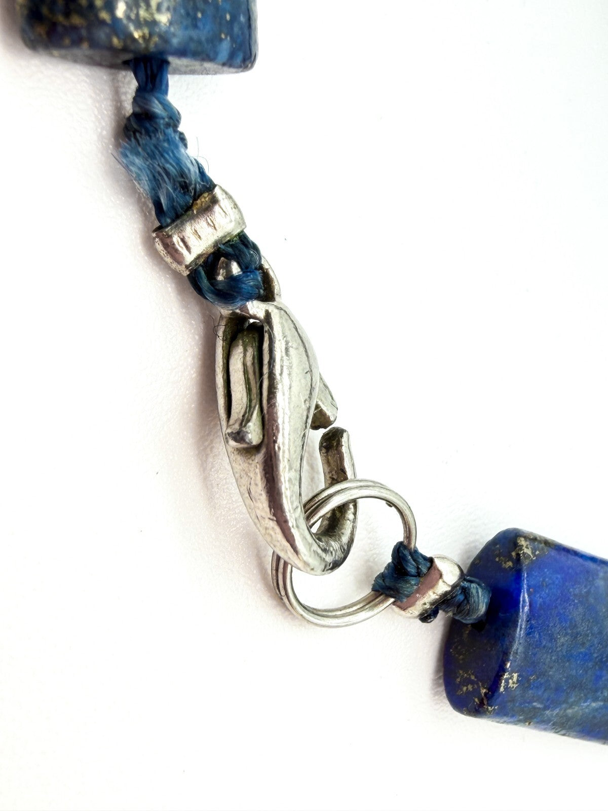 Lapis Lazuli Rectangular Bead Necklace Hand Knotted Blue Stone 19” Gemstone