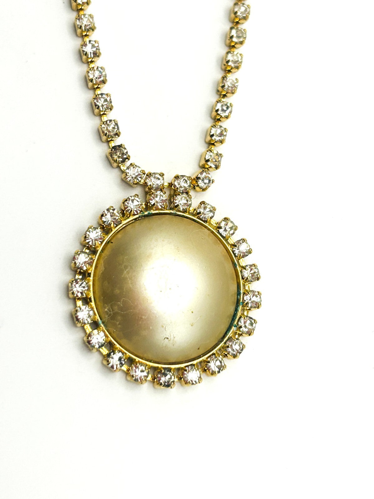 Vintage Pierre Cardin Faux Pearl & Rhinestone Necklace and Earrings - Gold Tone