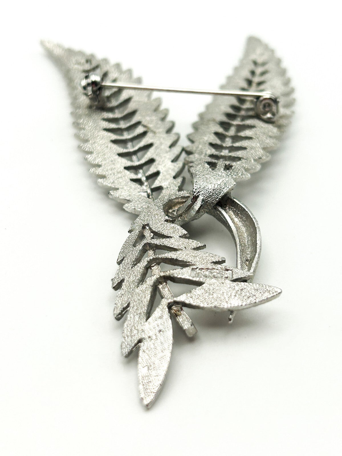 Vintage Bird Brooch Large Silver Tone Statement Leaf Wing Pin