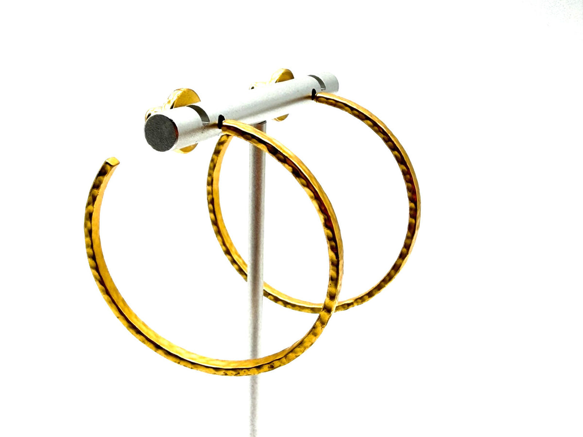 Gold Tone Textured Modern Hoop Earrings Hammered Effect Statement Hoops 4cm