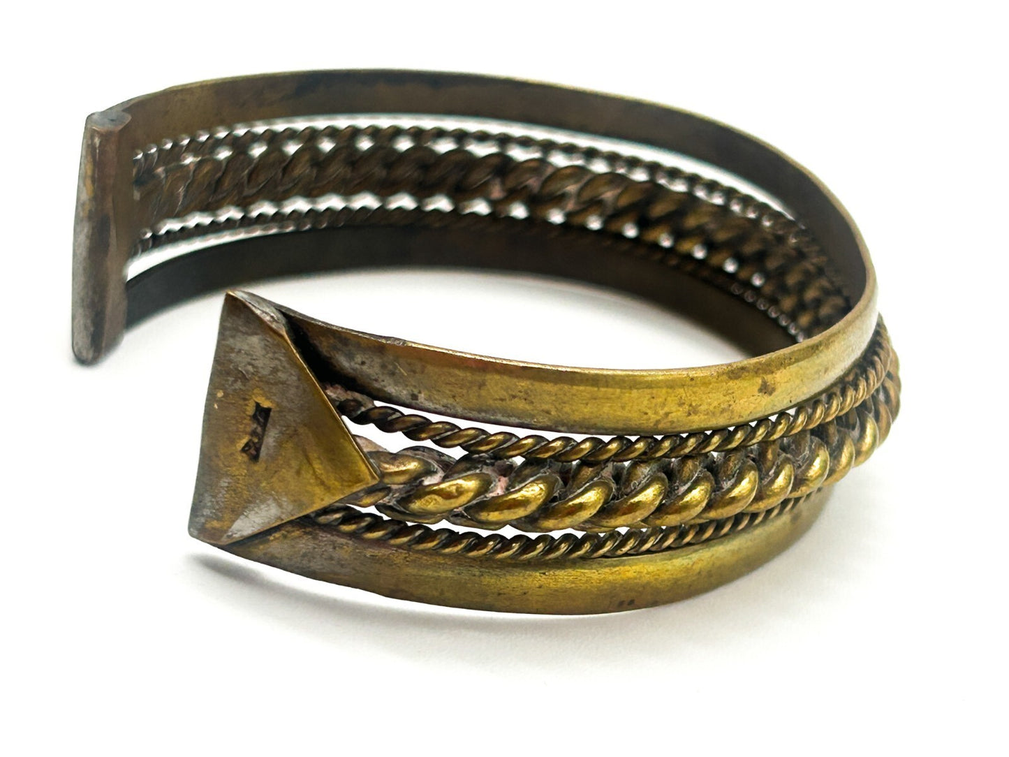 Vintage Bedouin Brass Cuff Bracelet Sinai Bohemian Rope Statement Bangle