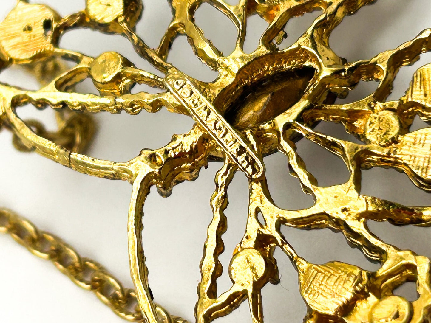 Signed Hollywood Gold Tone Openwork Butterfly Rhinestone Necklace