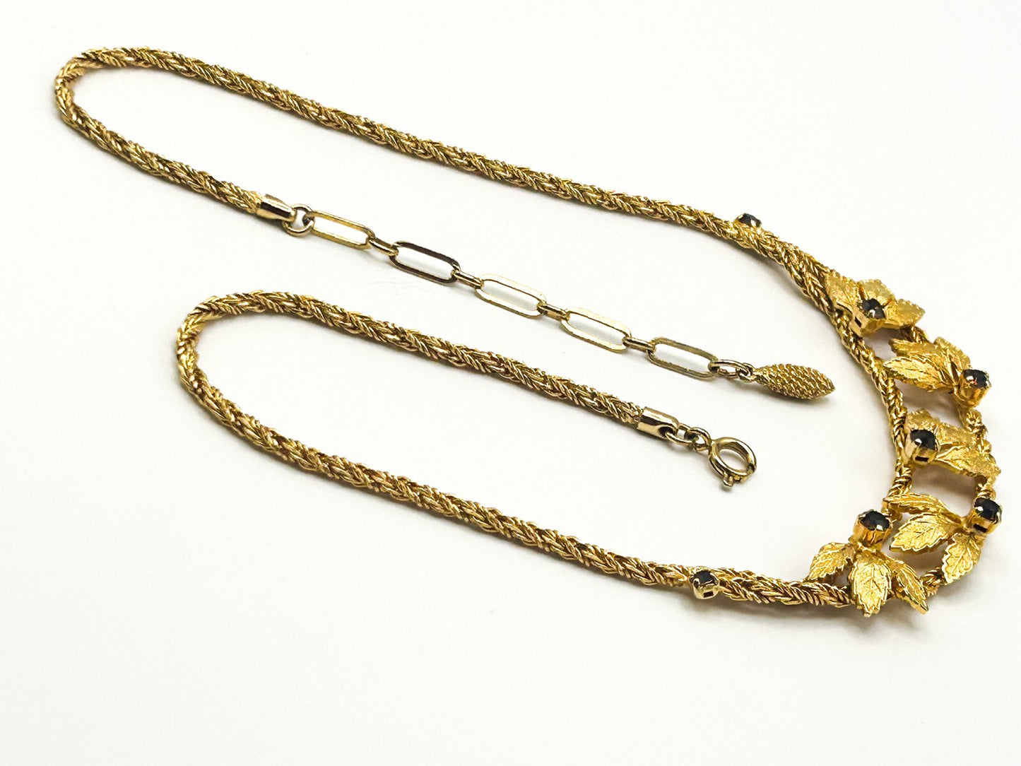 Pennino Gold Tone Leaf Statement Prong-set Faceted Garnet Stone Accent Necklace