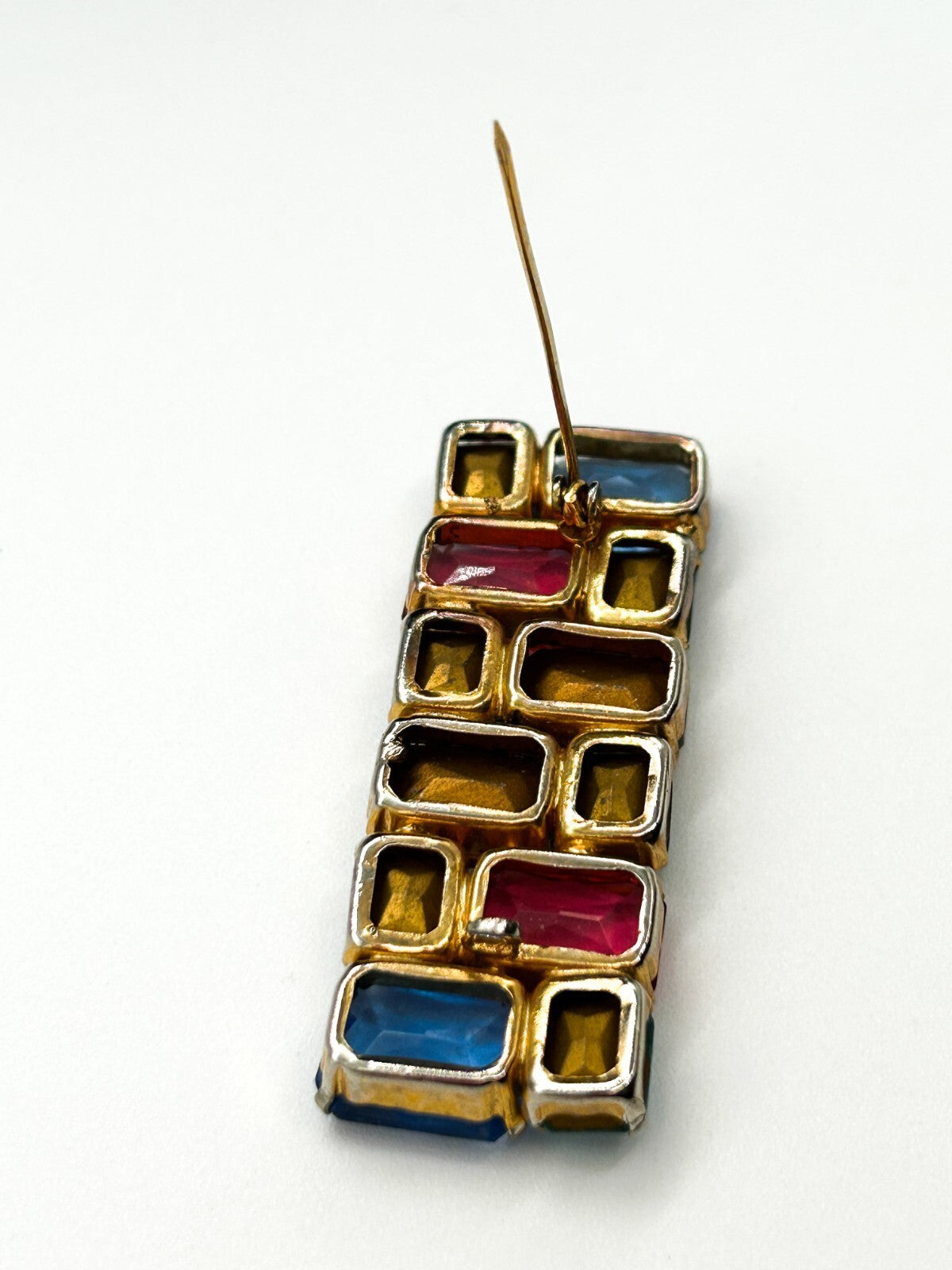 Antique Art Deco Czech Glass Rhinestone Bar Brooch Multicolour C Clasp 6cm
