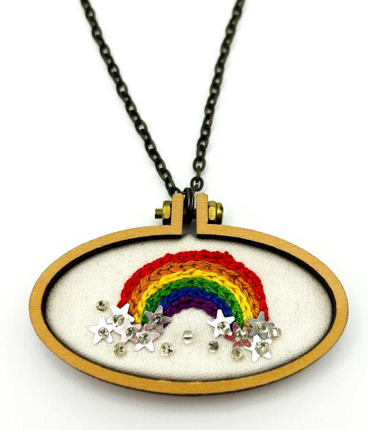Needles & Sparkles Handmade Embroidered Oval Pendant Necklace Trio UK Artisan