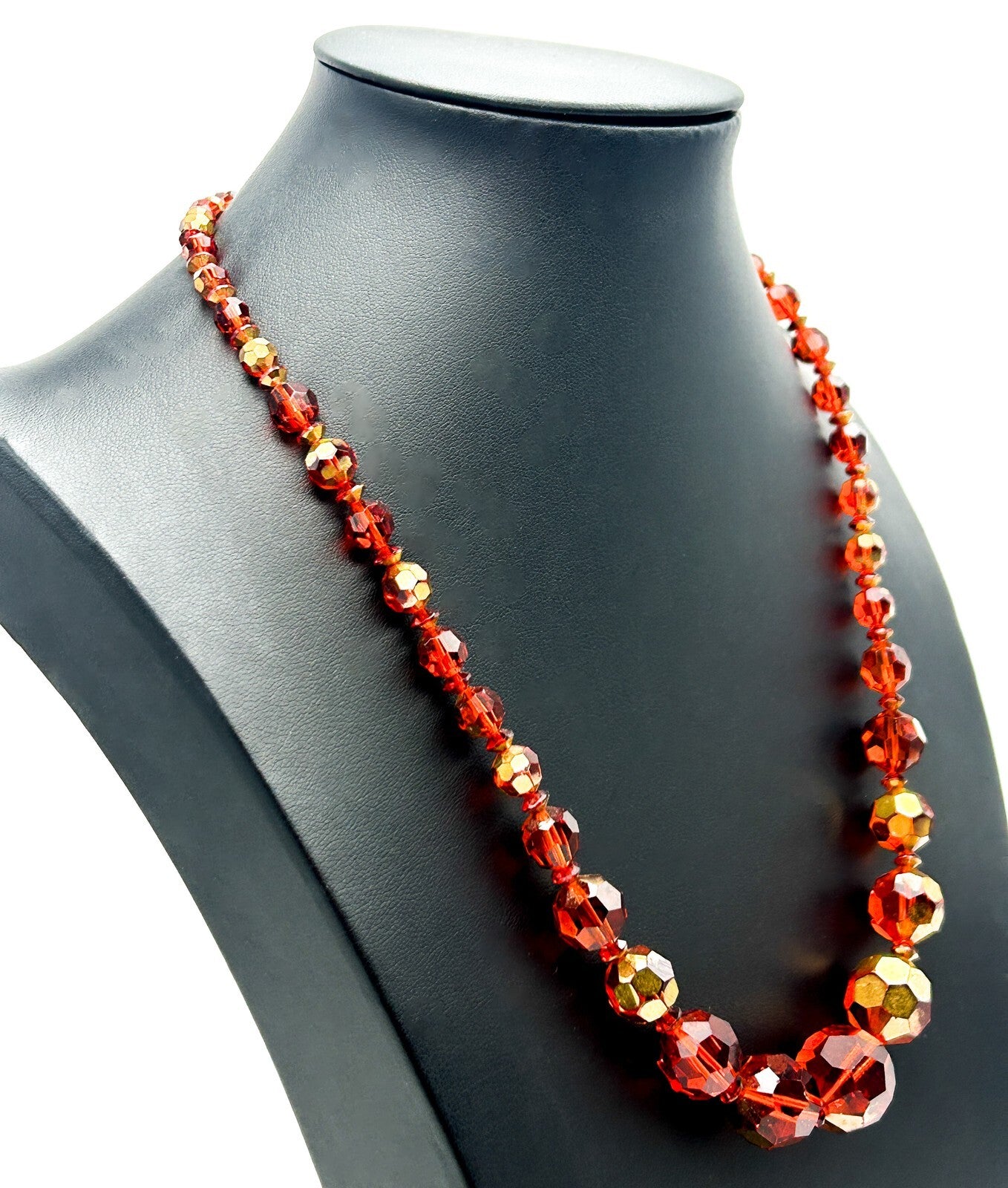 Czech Glass Graduated Bead Necklace – Burnt Orange Faceted Fire Polished