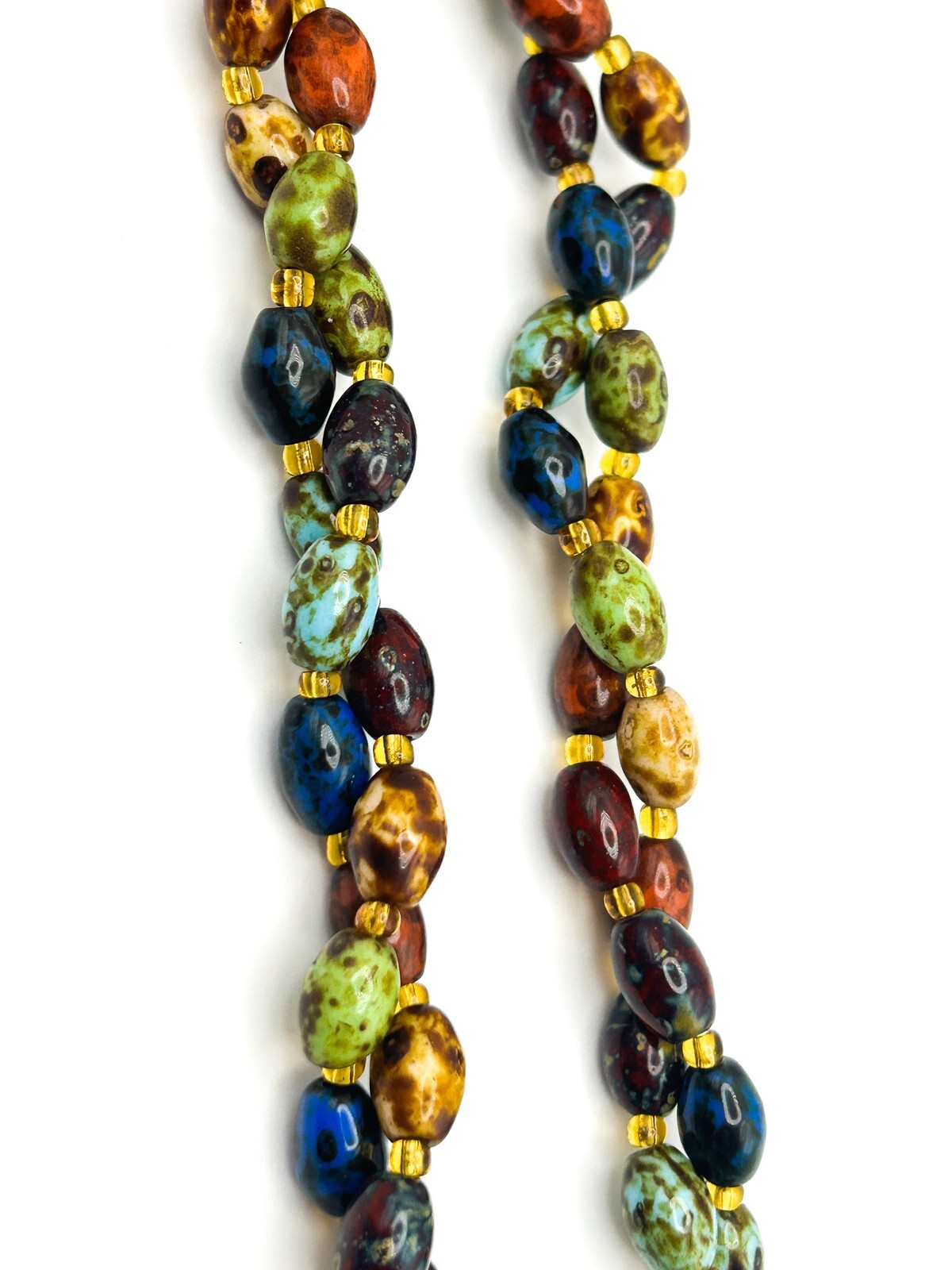 Scottish Agate Style Beaded Necklace Double Strand Mottled Glass Beads 19”