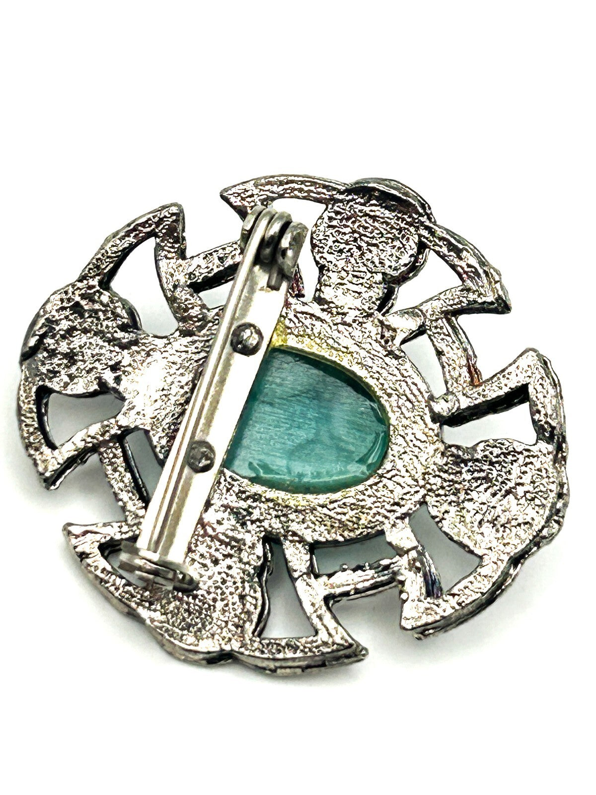 Celtic Knot Brooch Pewter Turquoise Style Cabochon Cross Pin