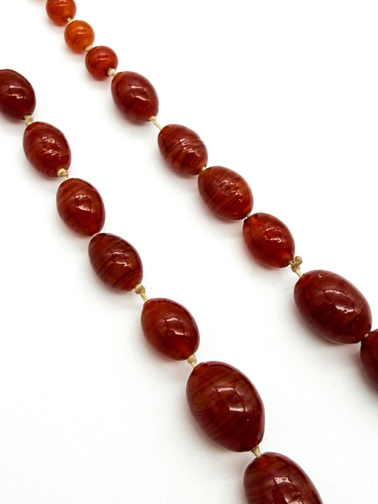 Vintage Art Glass Necklace Carnelian Red Orange Graduated Knotted Beads 30s-40s
