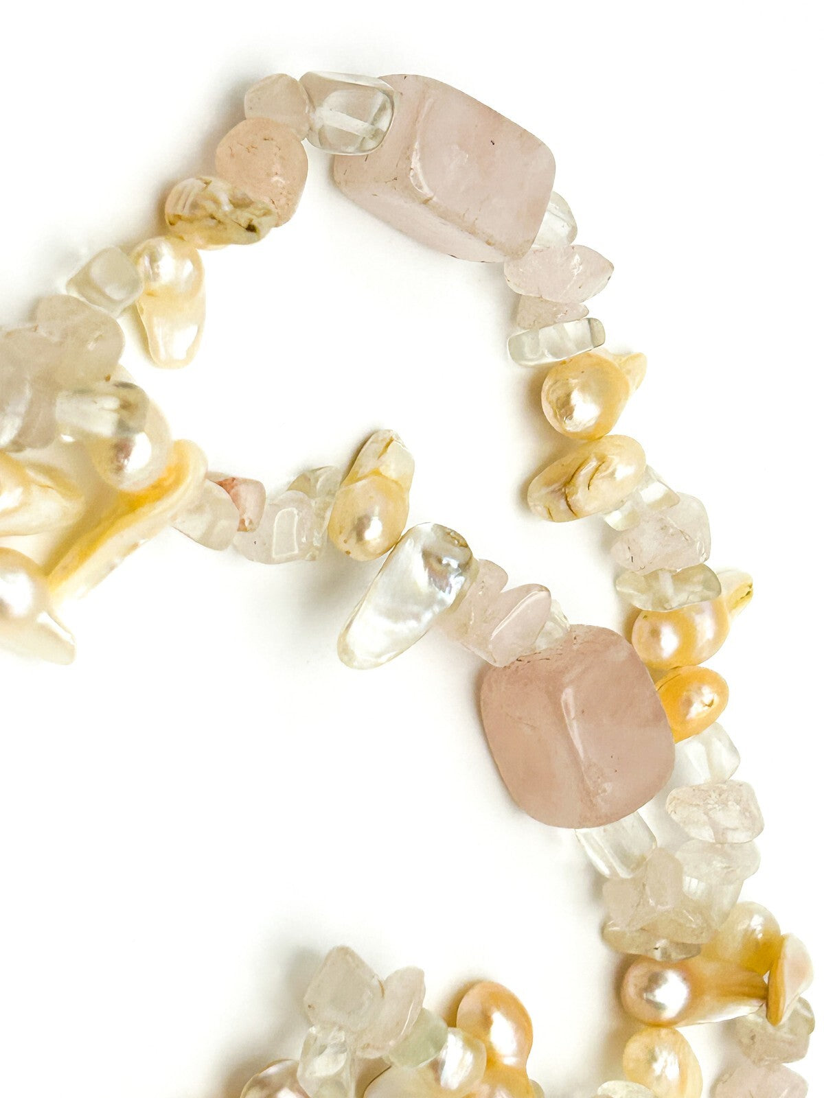 Freshwater Pearl Rose Quartz Necklace Double Strand Natural Stone Baroque Pearl