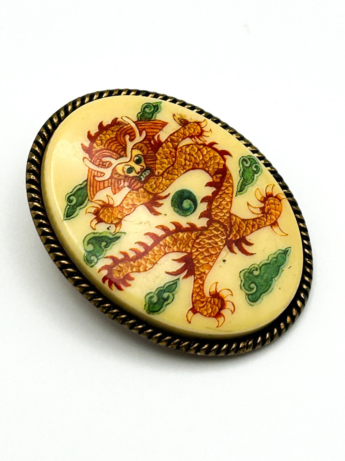 Vintage Oriental-Style Dragon Scarf Clip in Brass Tone (c. 1960s–1970s)