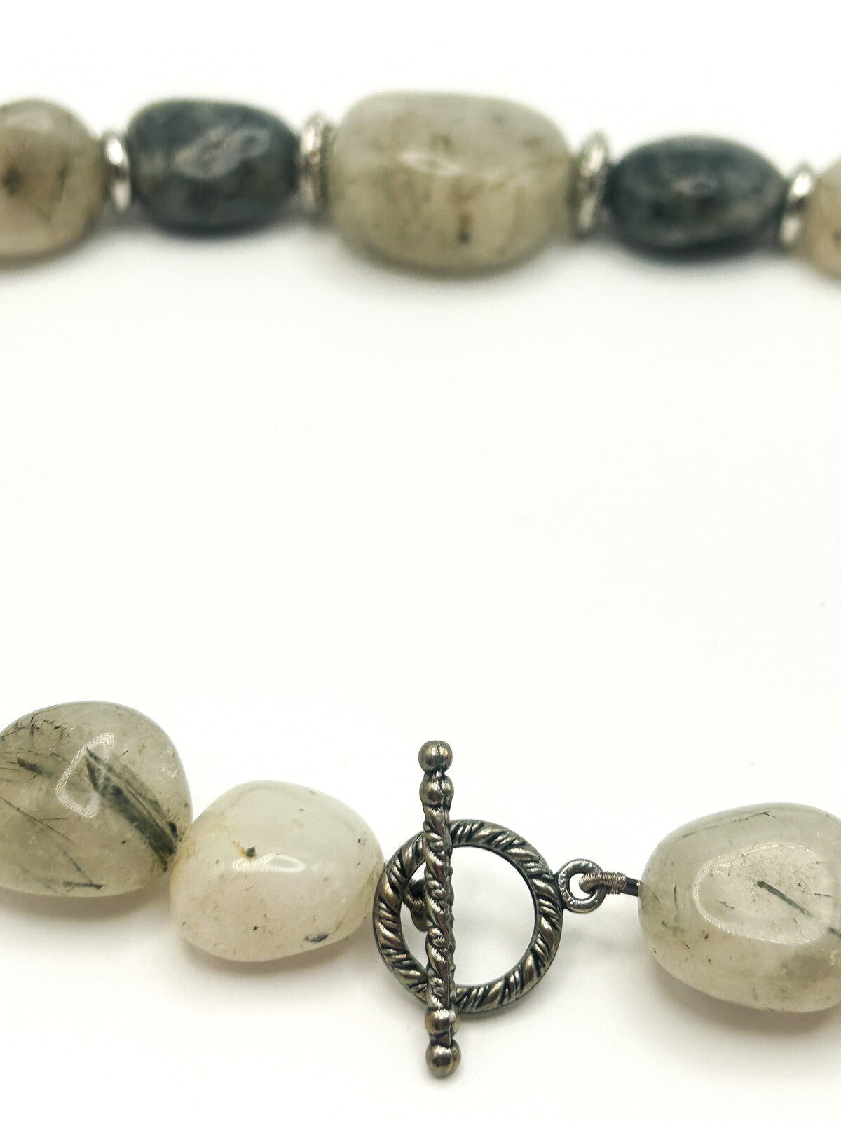 Chunky Rutilated Quartz Statement Necklace with Silver Tone Spacers - Gemstone