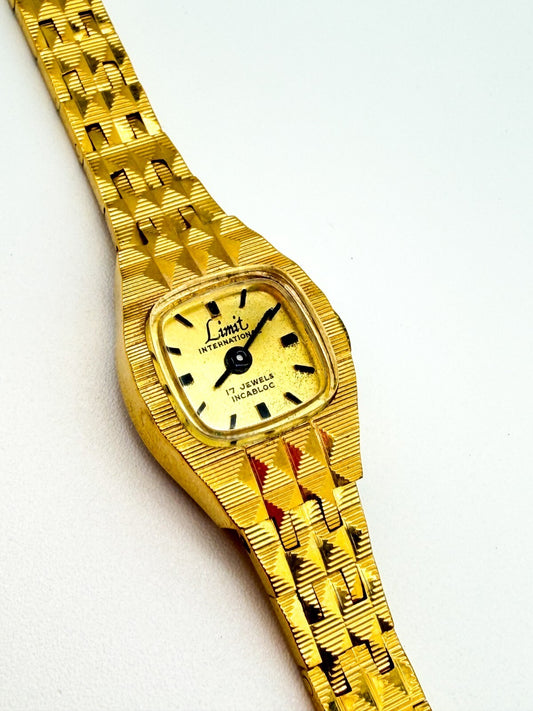 Vintage 1970s Limit International 17 Jewels Incabloc Ladies Wristwatch Gold Tone