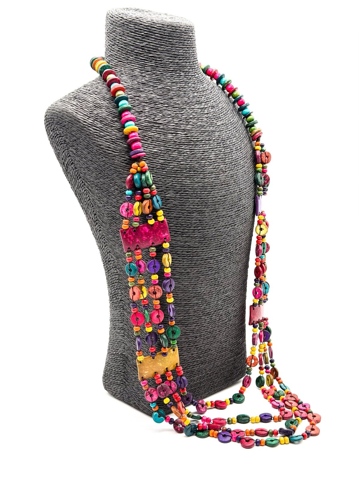 Boho Multicolour Shell Necklace 4 Strand Layered Festival Statement Overhead