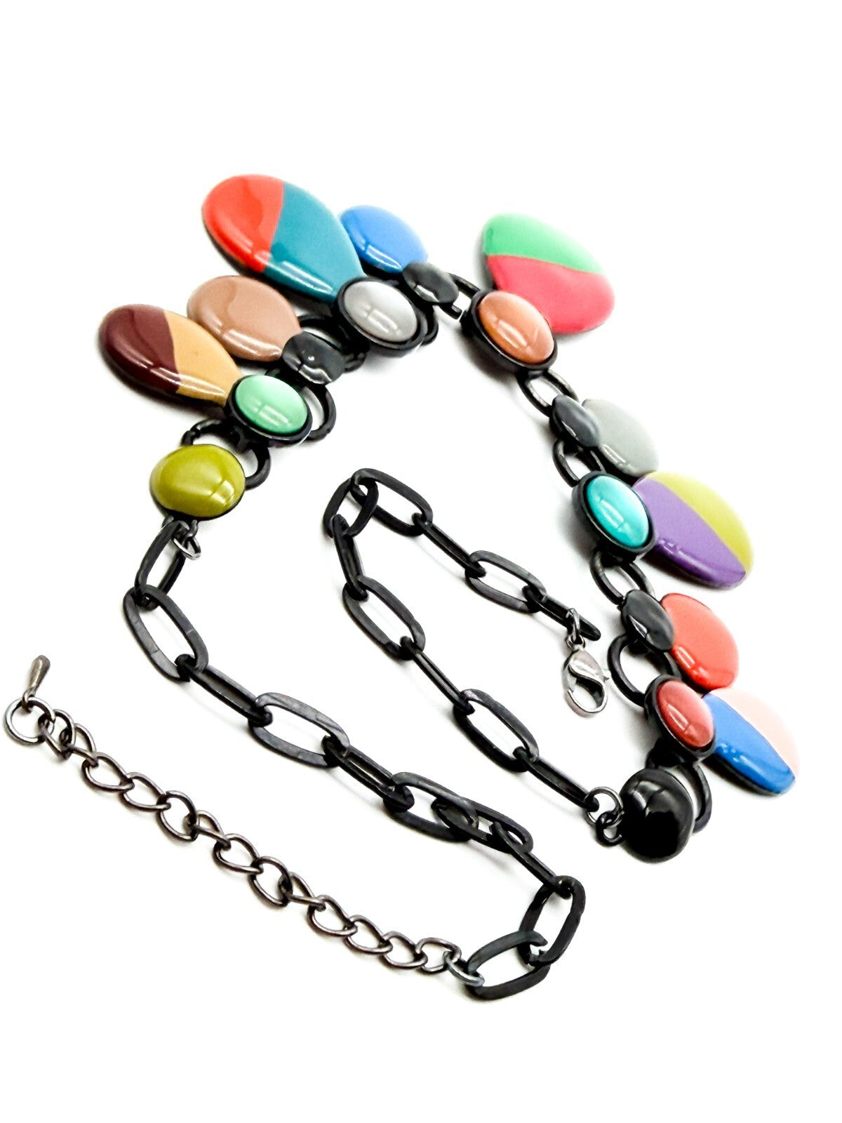 Colourful Acrylic Statement Necklace Drop Bib Black Chain Retro Style