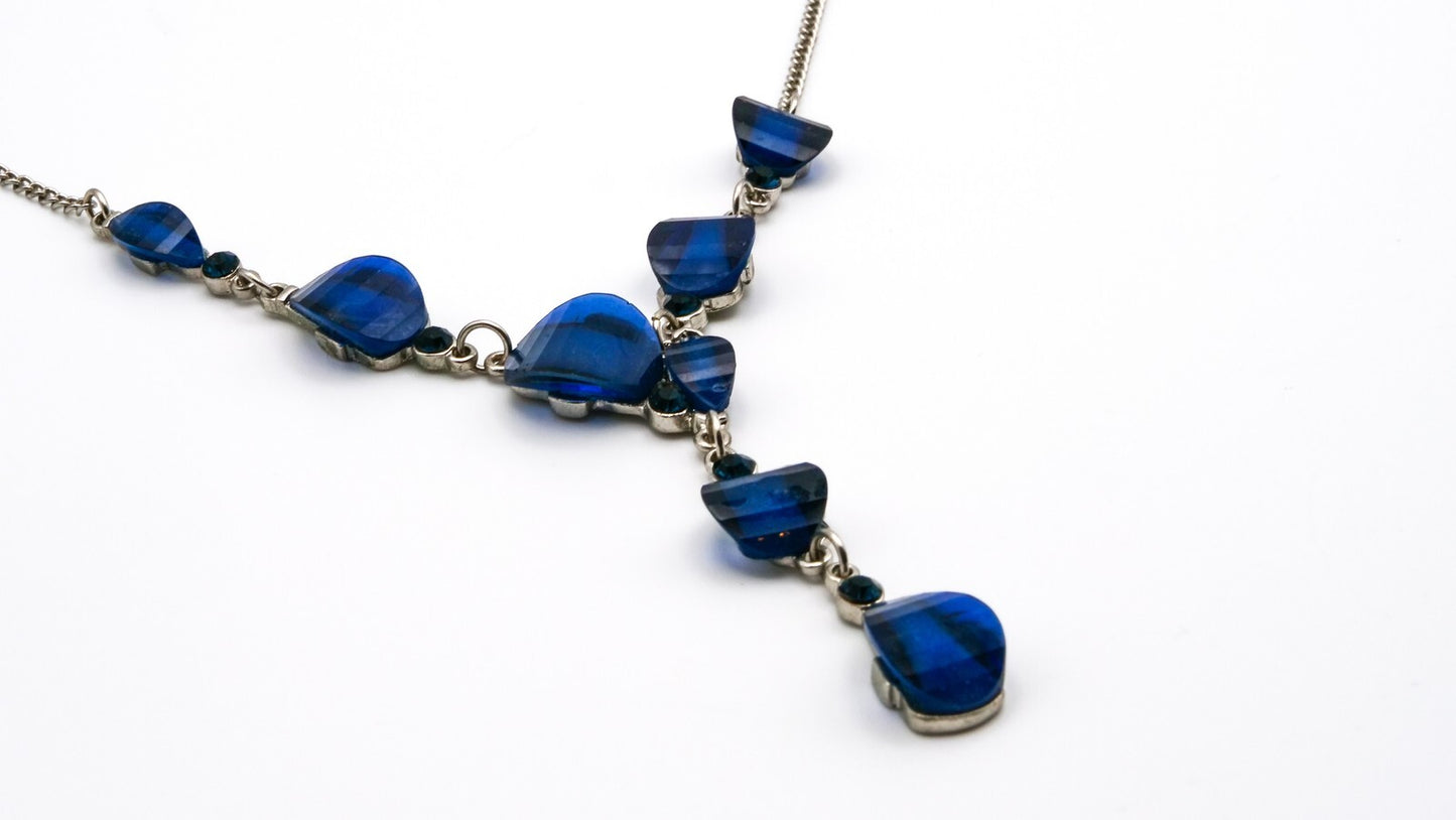 Blue Lustre Drop Y Necklace Articulated Dainty