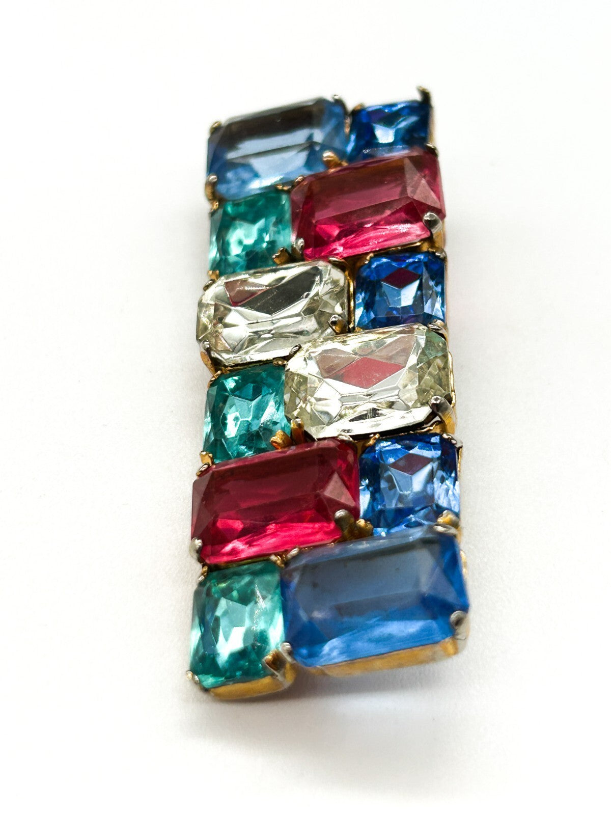 Antique Art Deco Czech Glass Rhinestone Bar Brooch Multicolour C Clasp 6cm