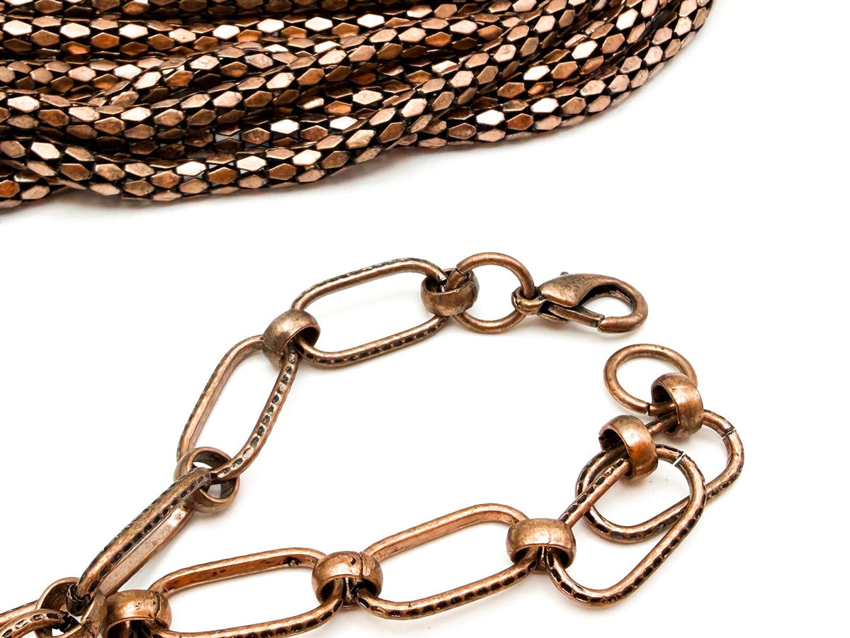 Bronze Tone Multi-Chain Statement Necklace – Paperclip & Mesh Layers, 37”