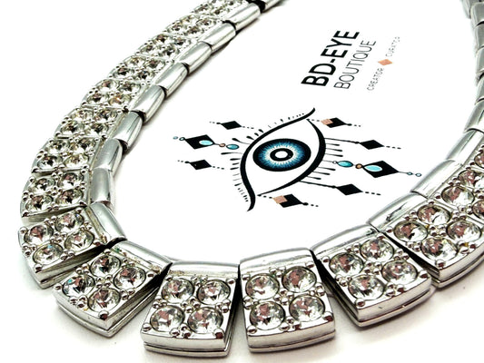 Swarovski Crystal Collar Necklace Silver Tone Signed Swan Statement Jewellery