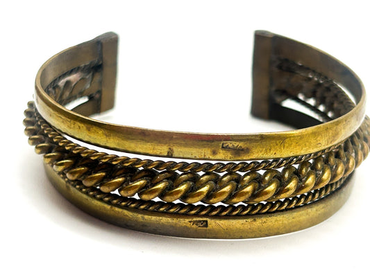 Vintage Bedouin Brass Cuff Bracelet Sinai Bohemian Rope Statement Bangle