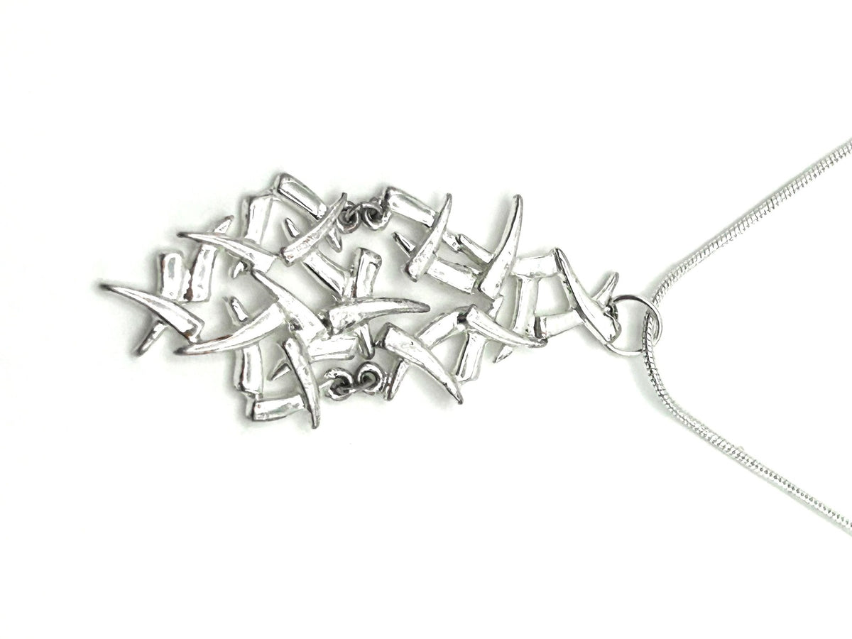 Silver Tone Articulated Brutalist Pendant Necklace on Snake Chain